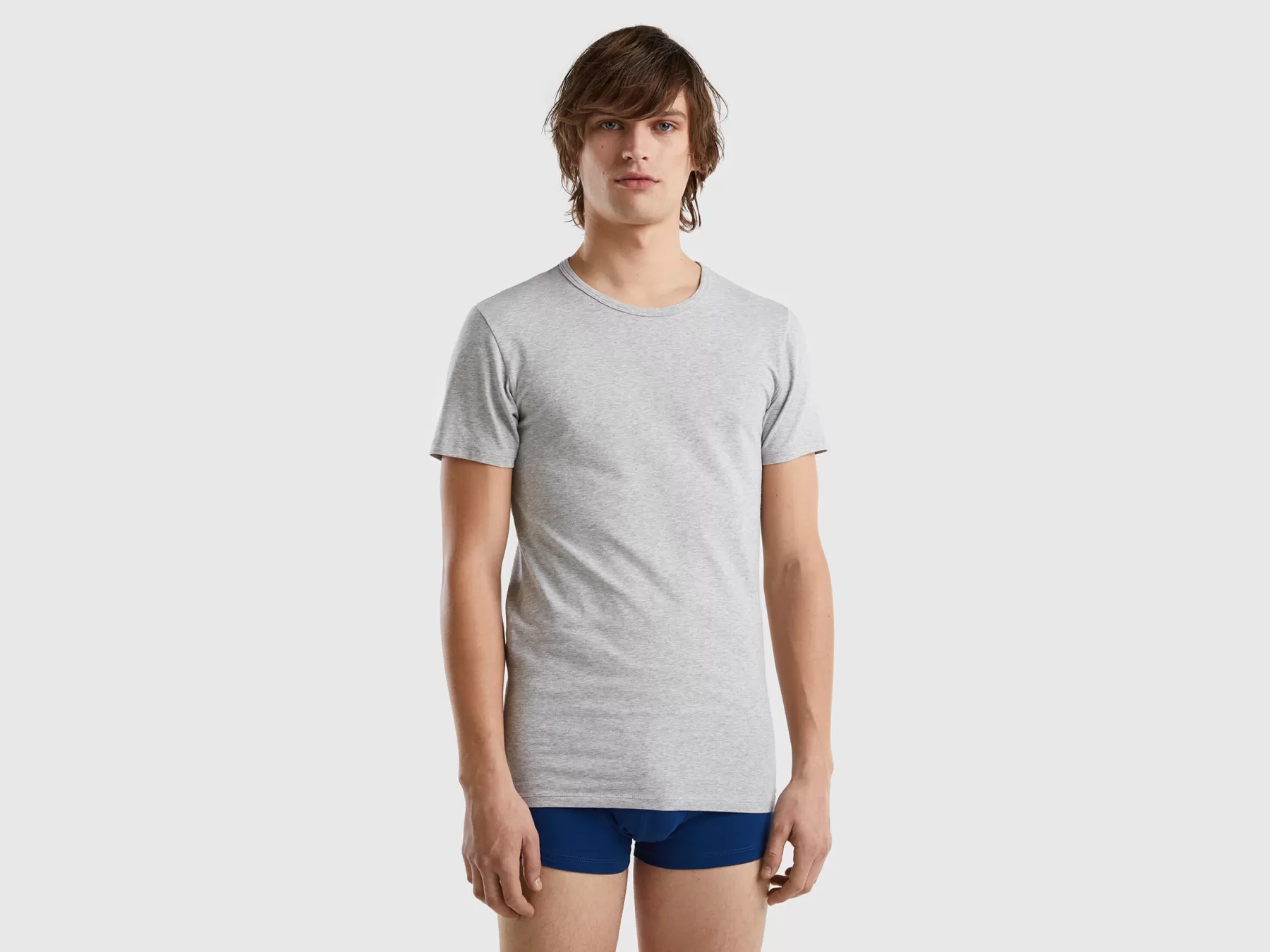 Benetton T-Shirt In Cotone Biologico Stretch Grigio Chiaro Shop