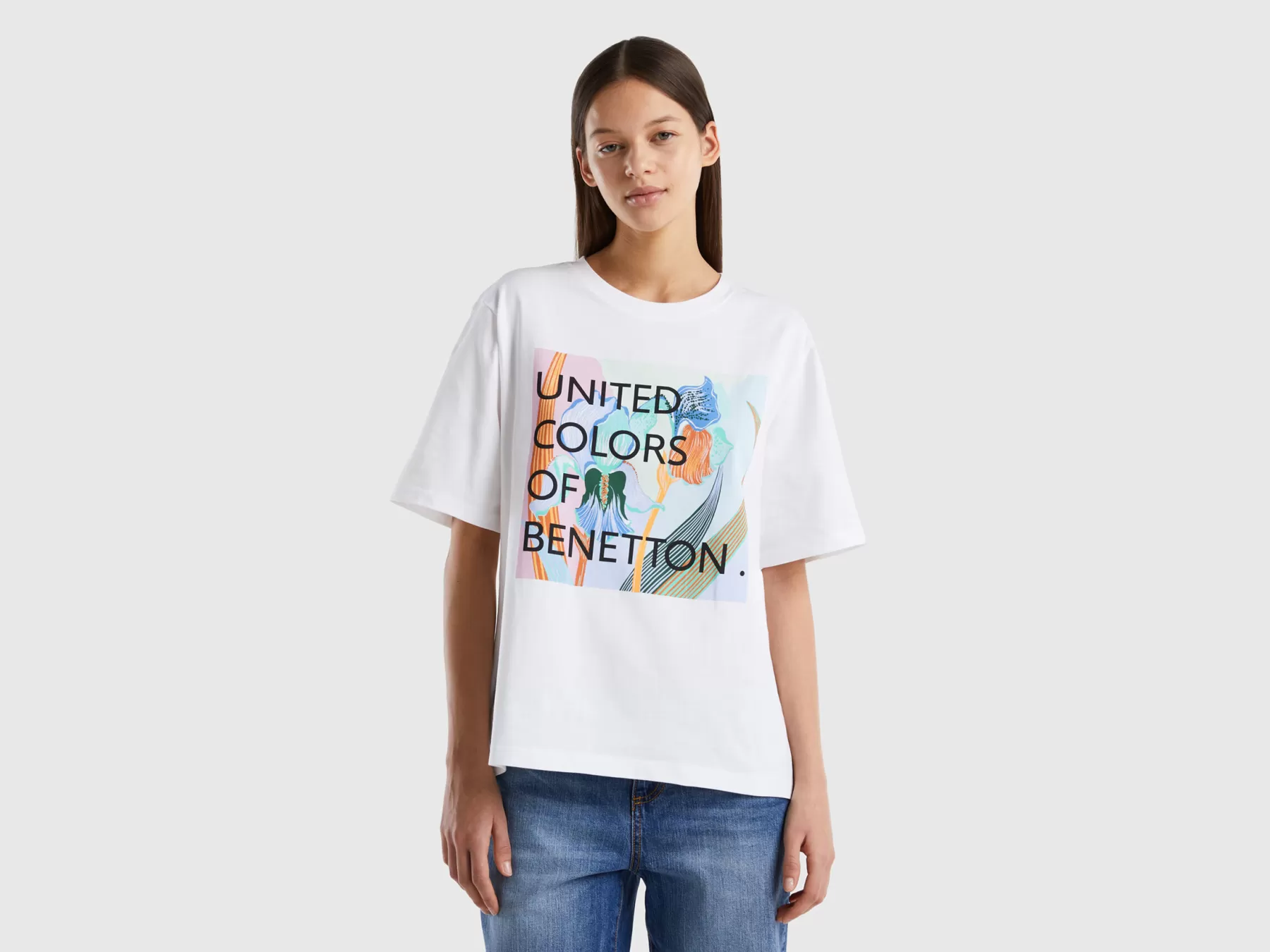 Benetton T-Shirt In Cotone Con Stampa Logo Bianco Hot