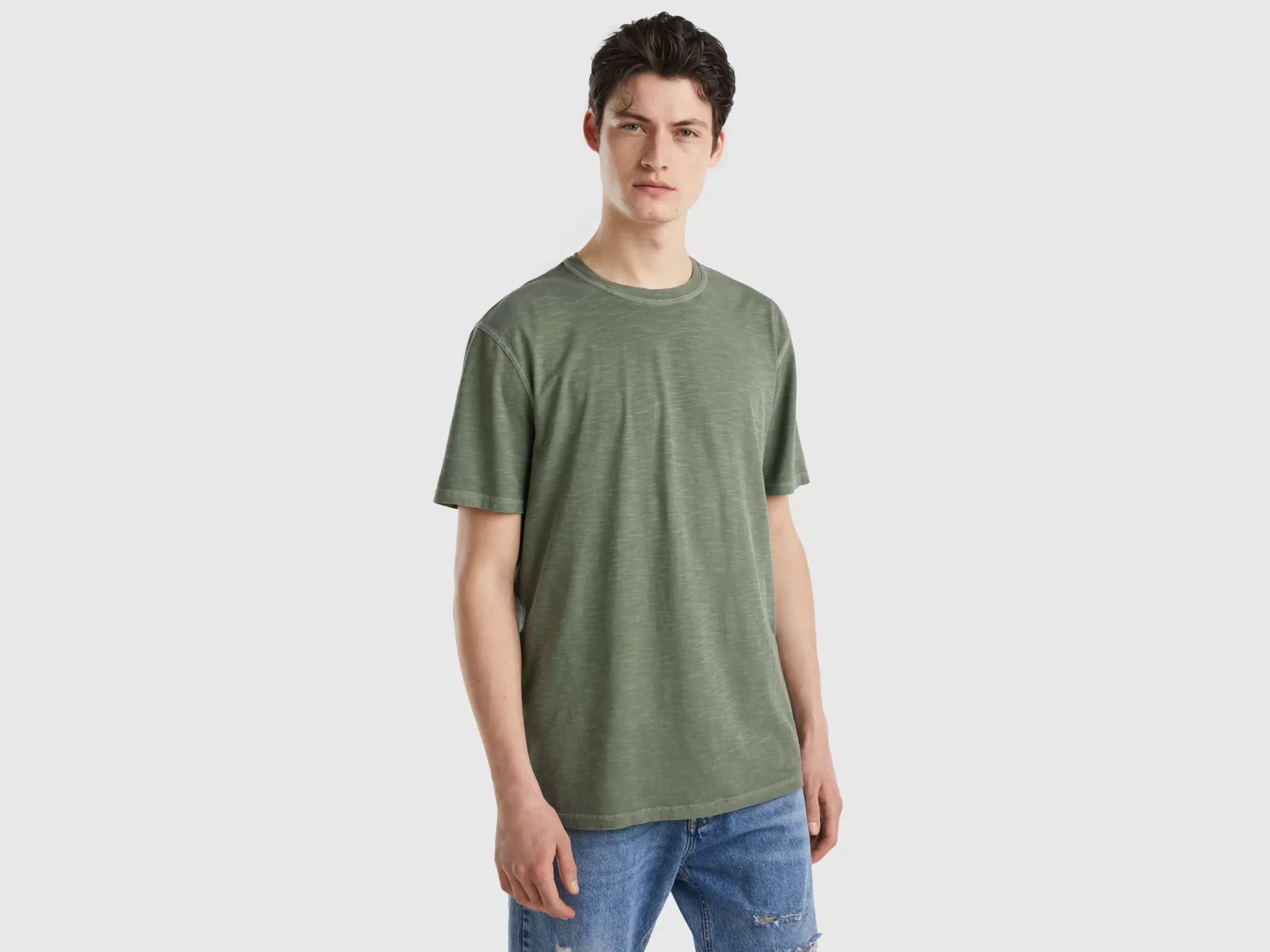 Benetton T-Shirt In Cotone Leggero Verde Militare Store