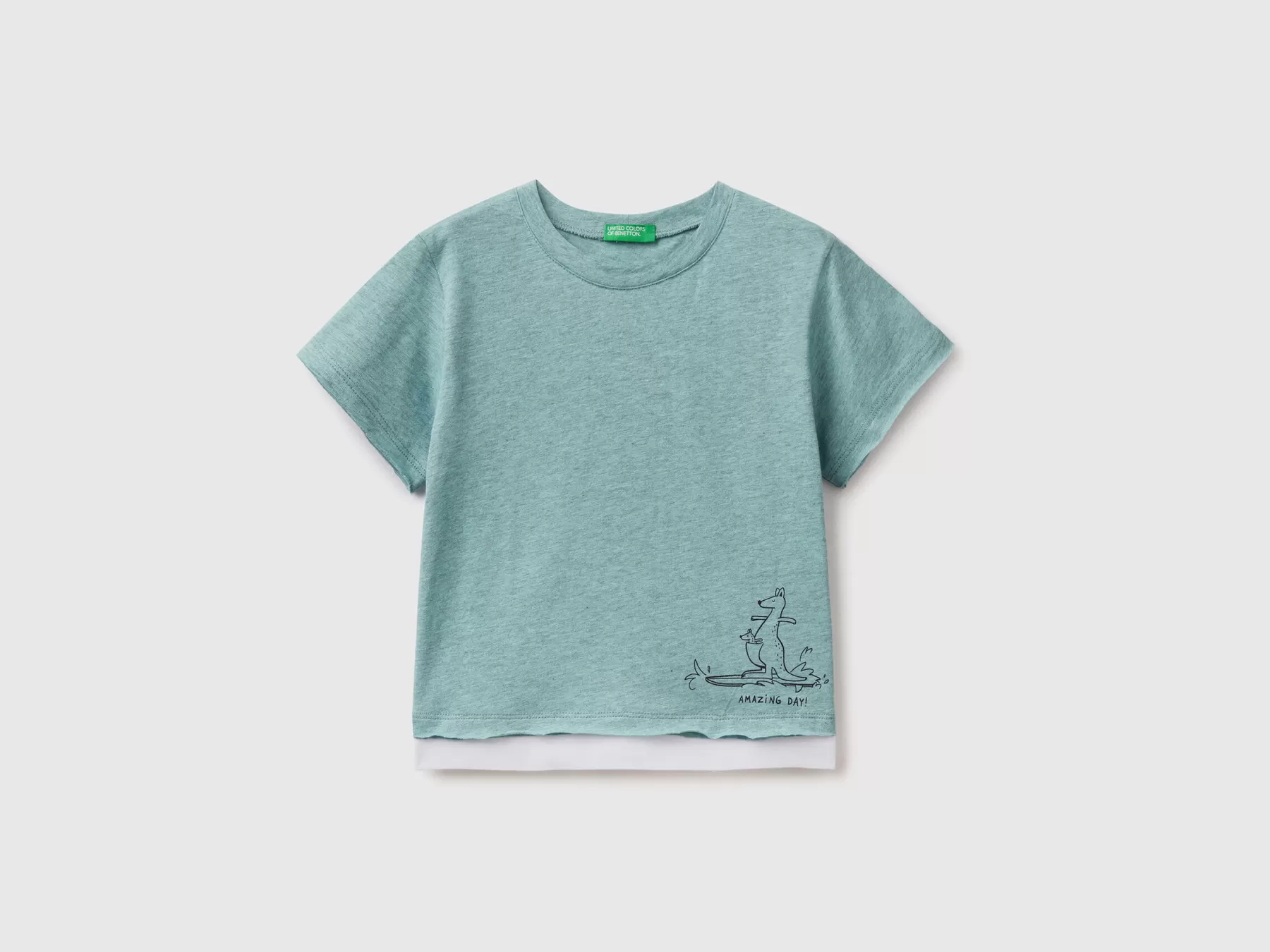 Benetton T-Shirt In Cotone Melange Verde Acqua Flash Sale