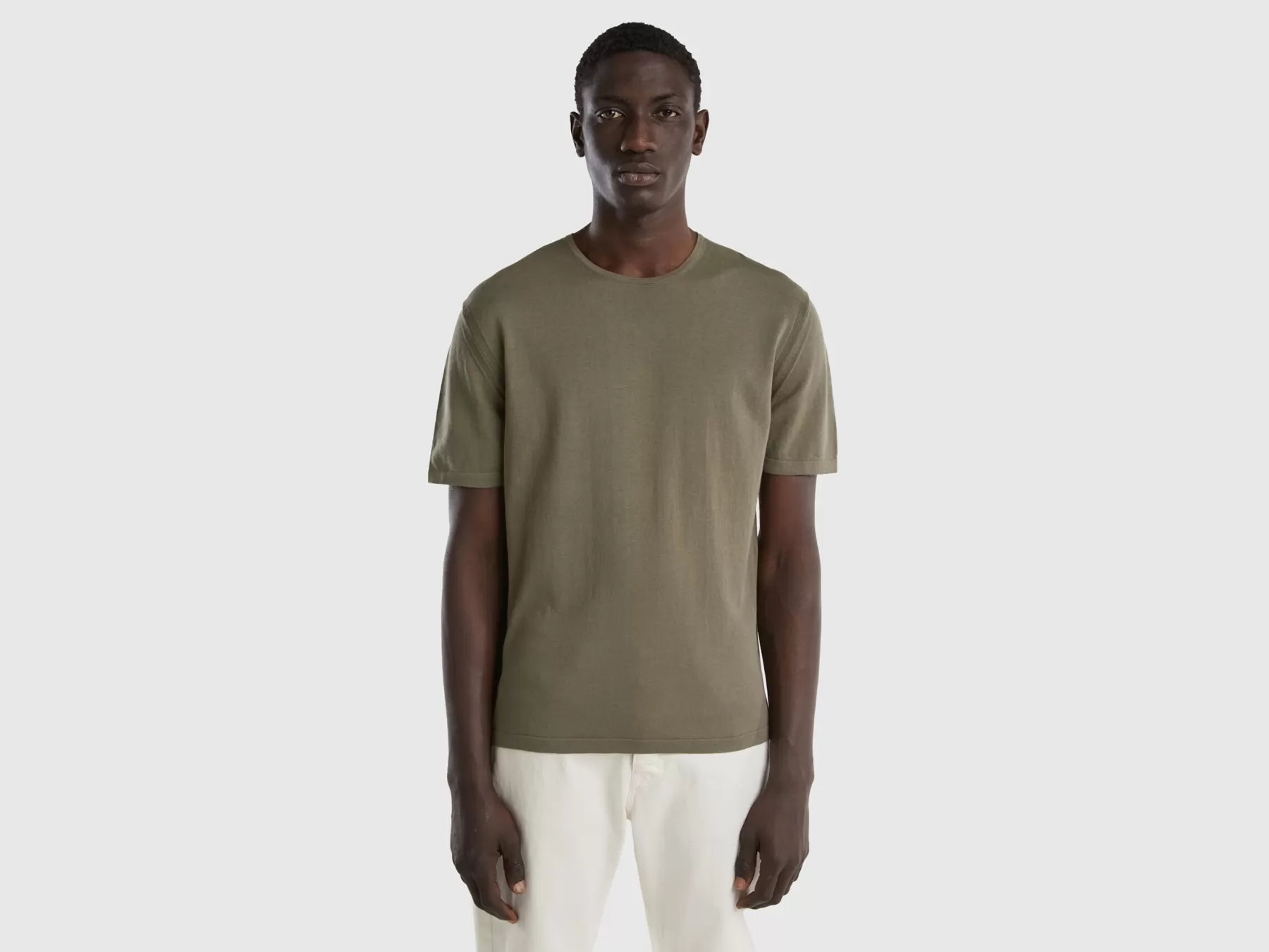 Benetton T-Shirt In Maglia Verde Militare Hot