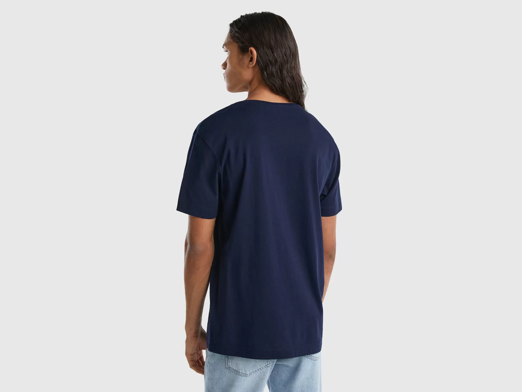 Benetton T-Shirt In Misto Cotone E Cashmere Blu Scuro New