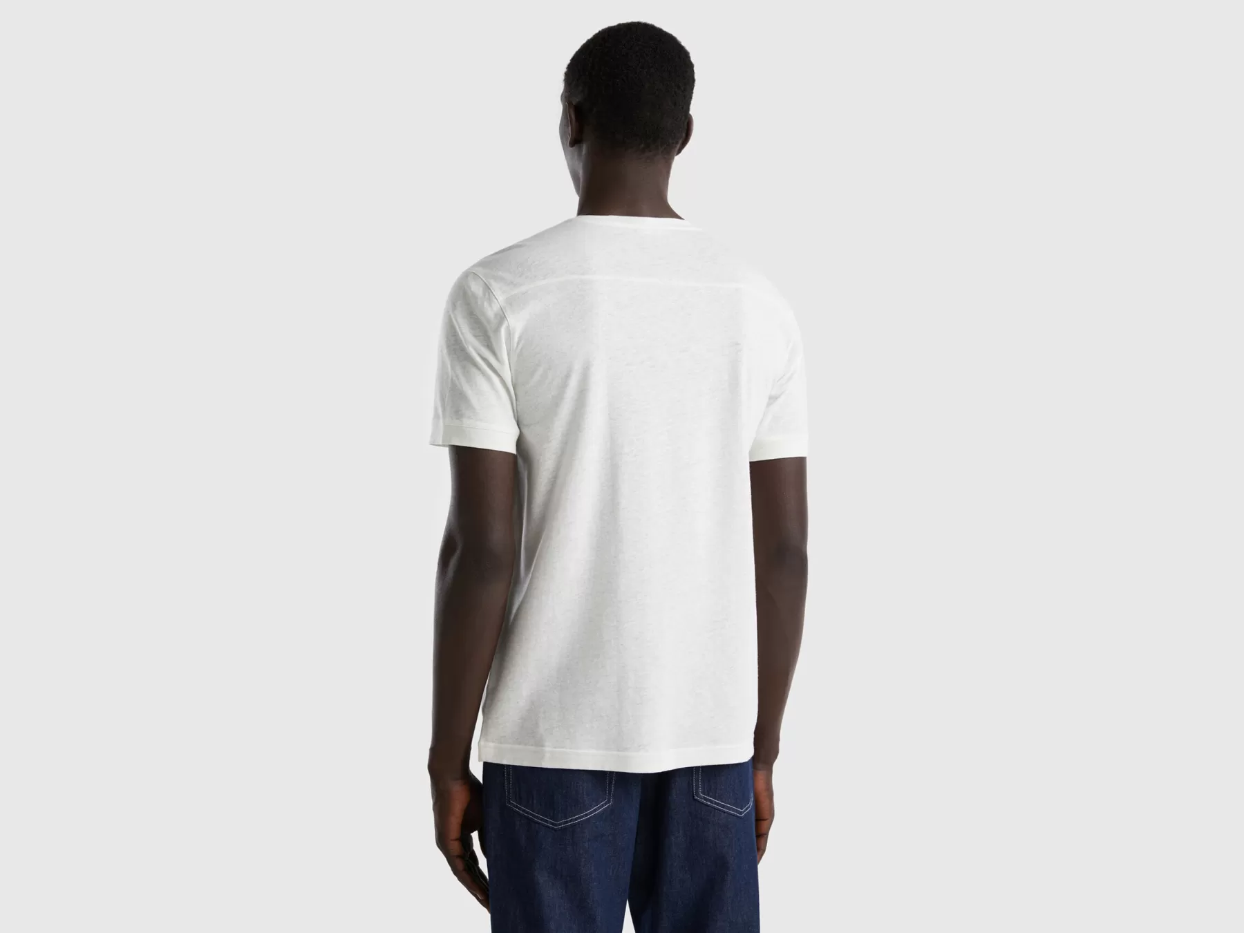 Benetton T-Shirt In Misto Lino Con Taschino Bianco Flash Sale