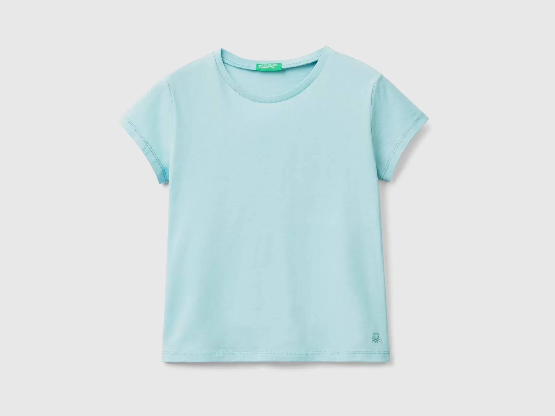 Benetton T-Shirt In Puro Cotone Bio Verde Acqua Clearance