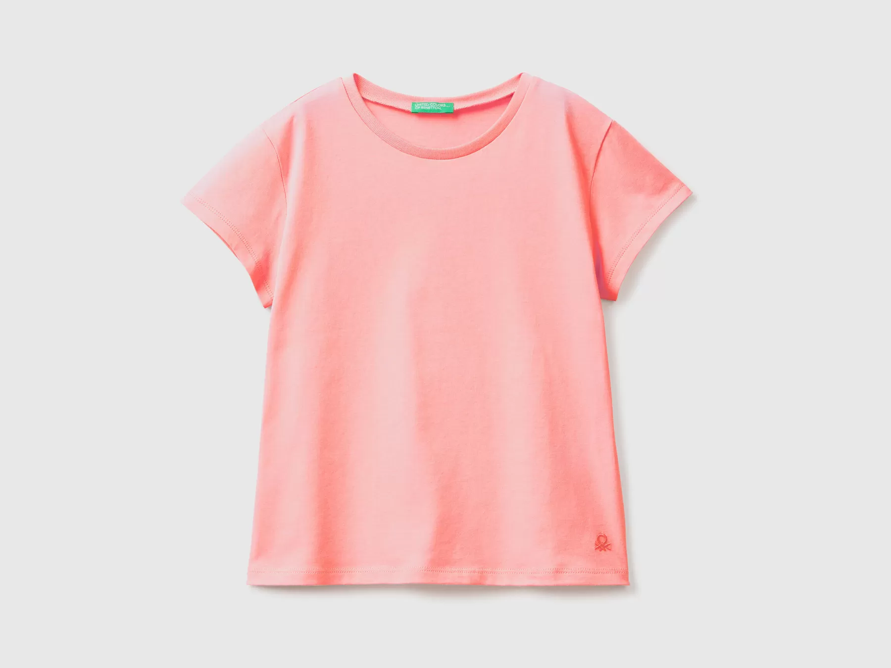 Benetton T-Shirt In Puro Cotone Bio Arancione Corallo Fashion