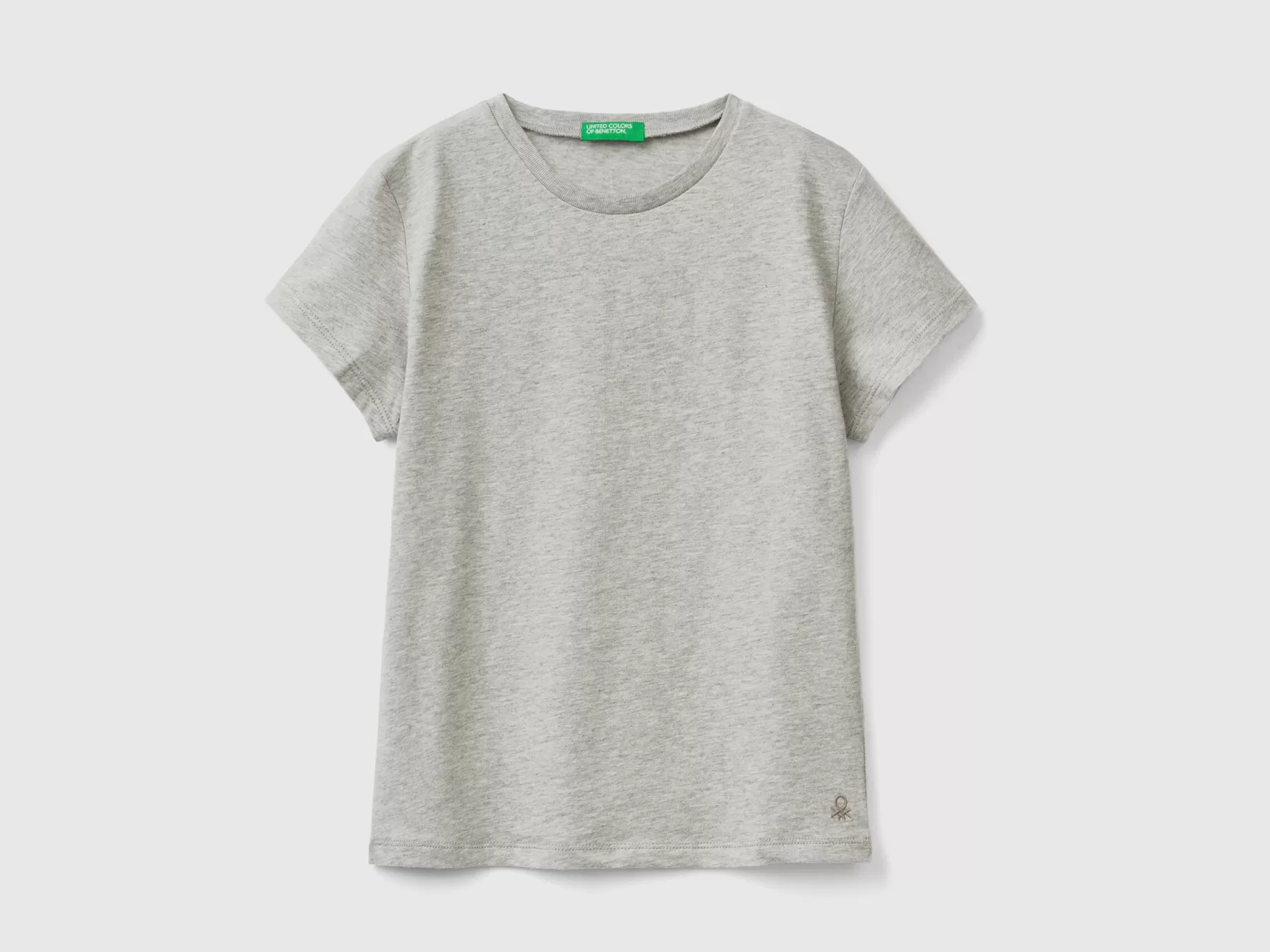 Benetton T-Shirt In Puro Cotone Bio Grigio Chiaro Hot