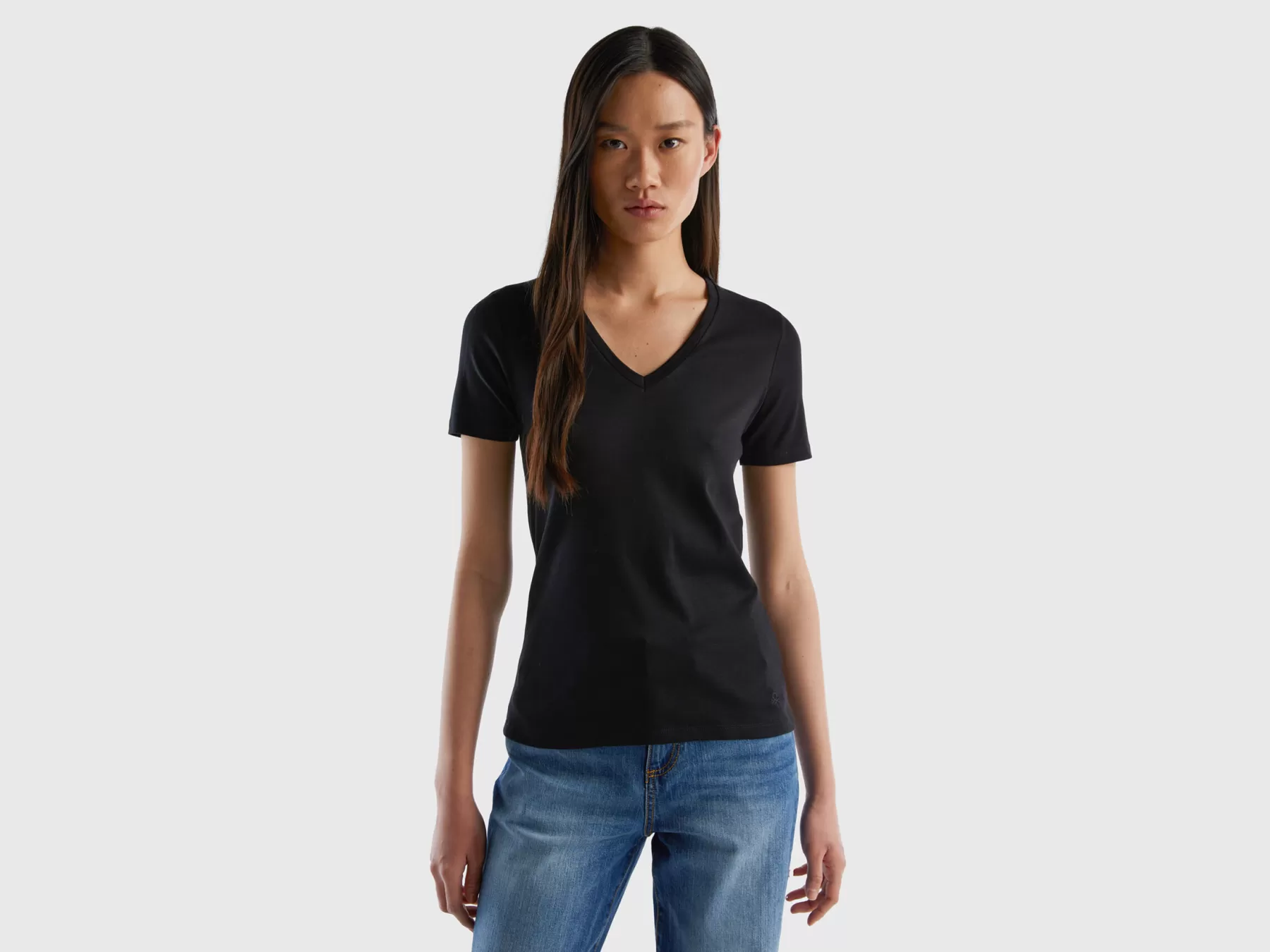 Benetton T-Shirt In Puro Cotone Con Scollo A V Nero Best Sale