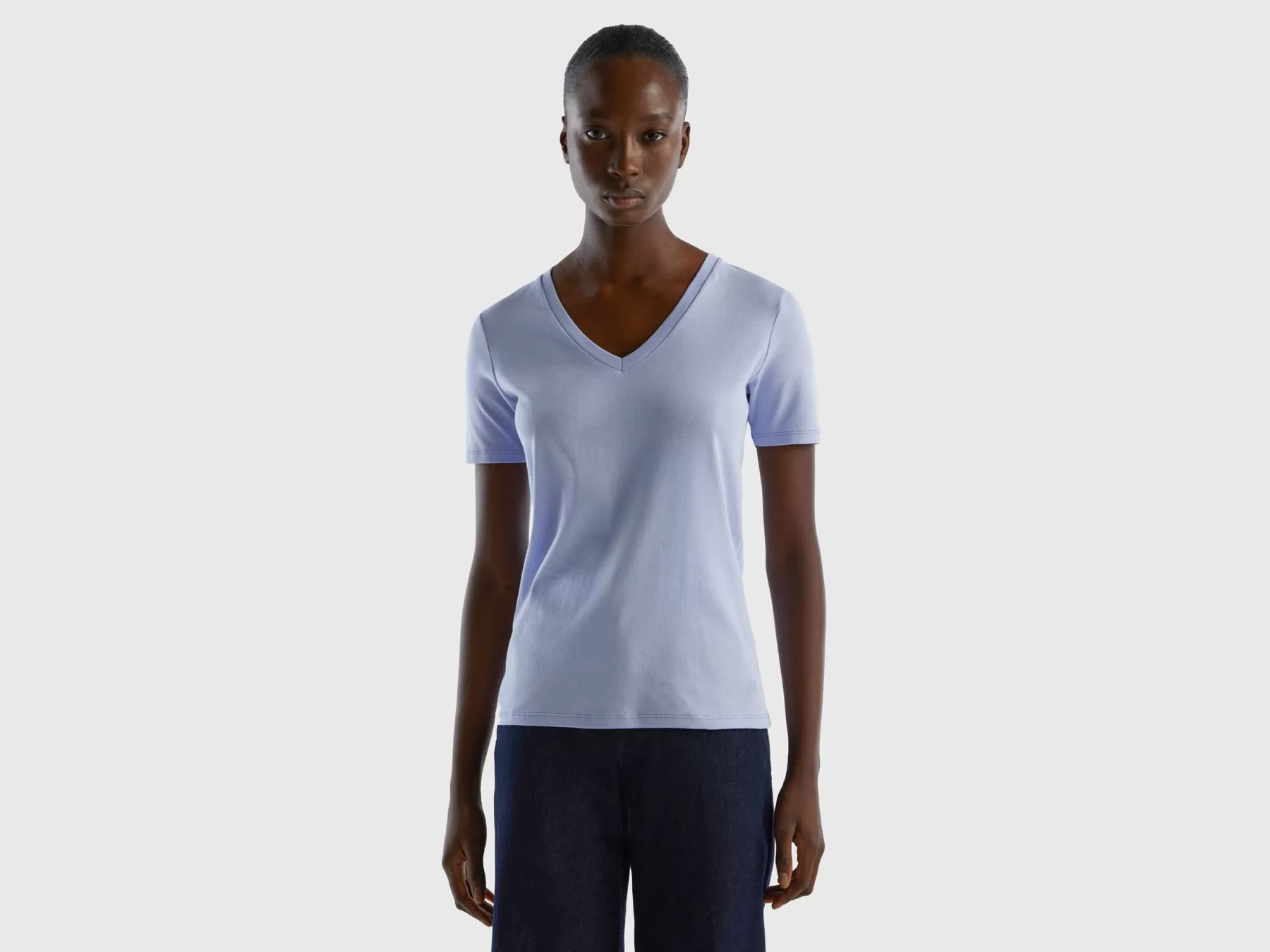 Benetton T-Shirt In Puro Cotone Con Scollo A V Lavanda Best