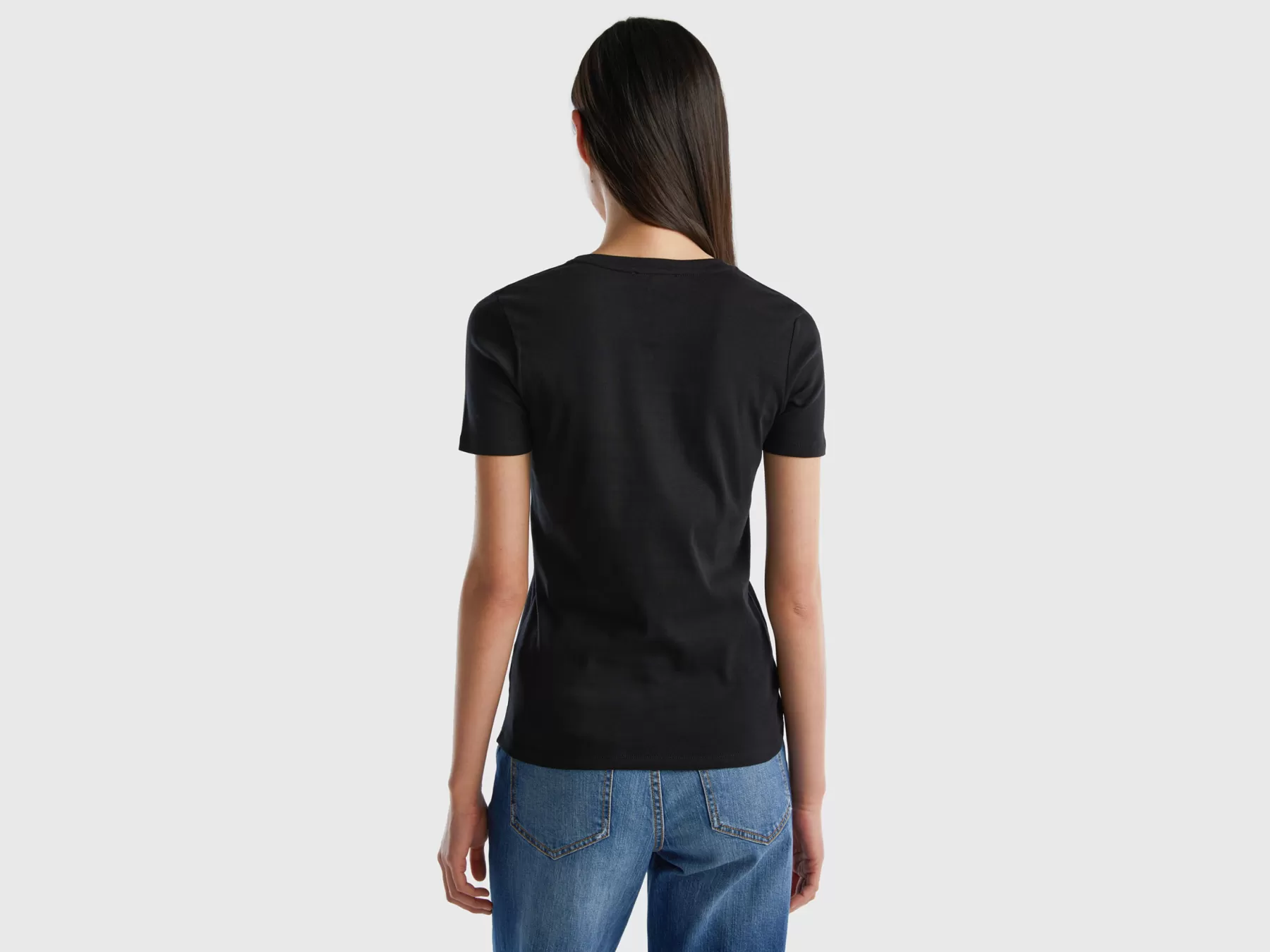 Benetton T-Shirt In Puro Cotone Con Scollo A V Nero Best Sale