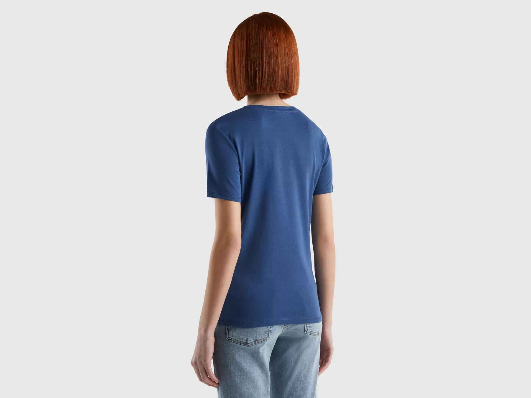 Benetton T-Shirt In Puro Cotone Con Scollo A V Blu Online