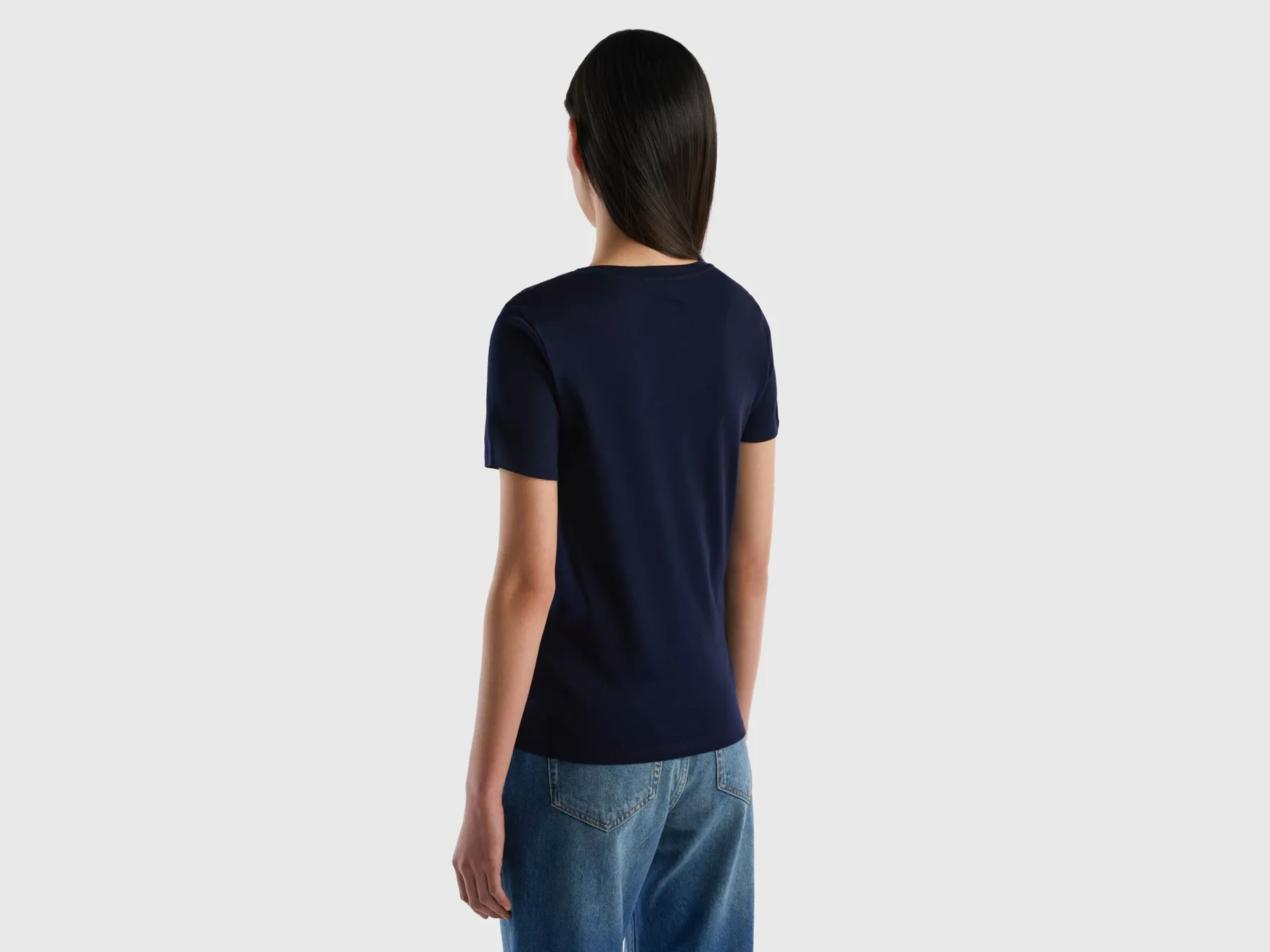 Benetton T-Shirt In Puro Cotone Con Scollo A V Blu Scuro Best Sale