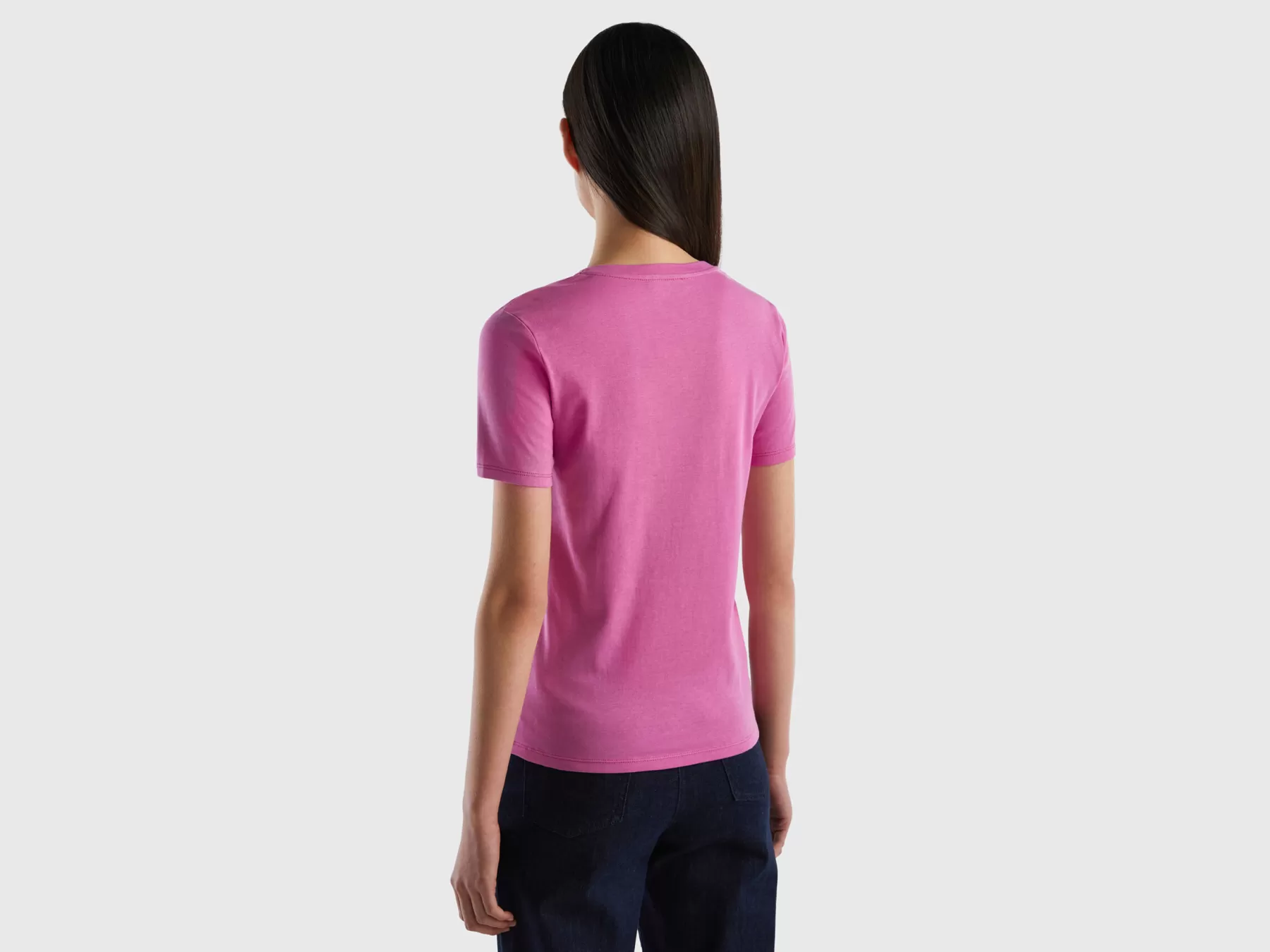 Benetton T-Shirt In Puro Cotone Con Scollo A V Rosa Outlet