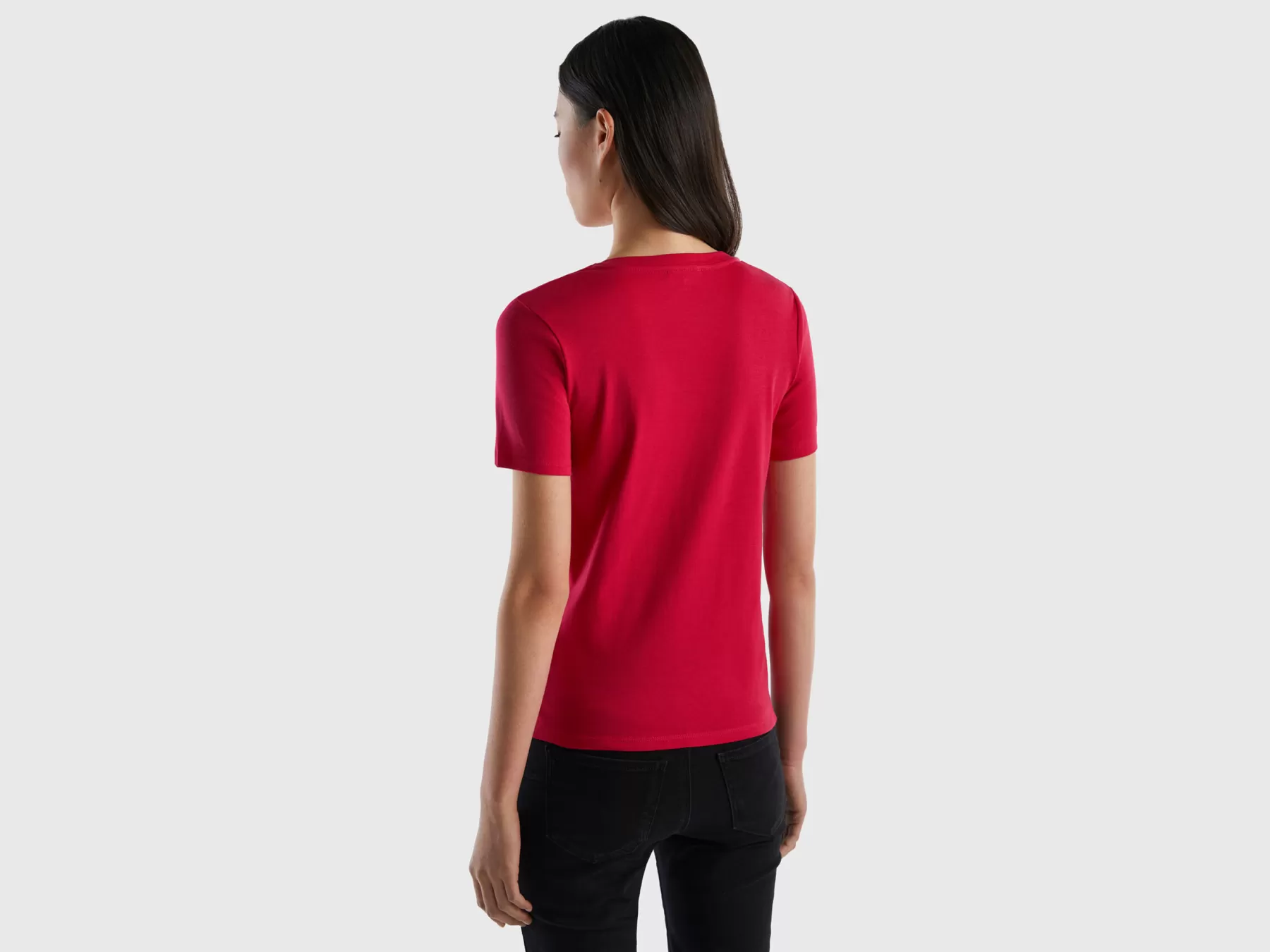 Benetton T-Shirt In Puro Cotone Con Scollo A V Fucsia Sale