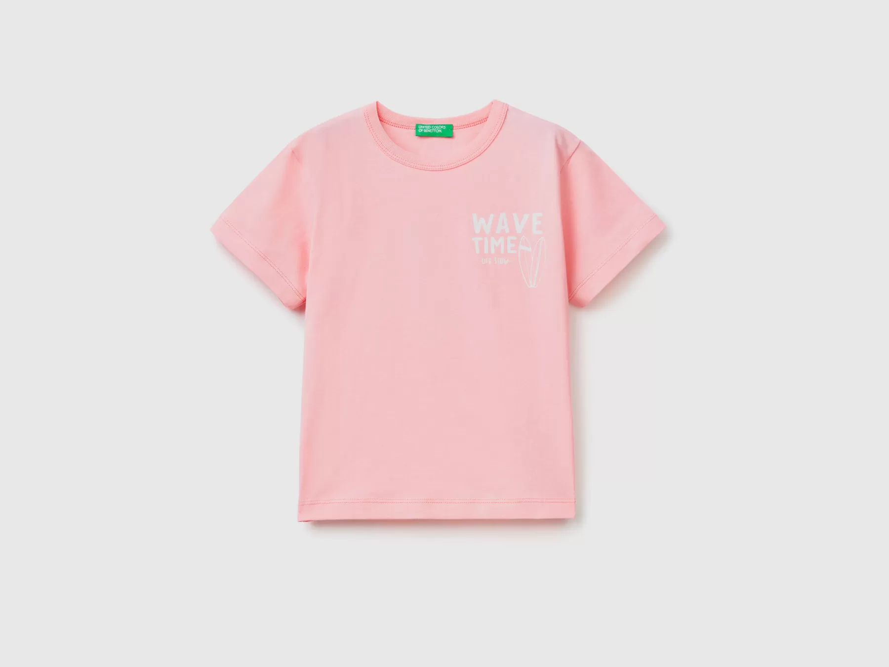 Benetton T-Shirt In Puro Cotone Con Stampa Rosa Hot