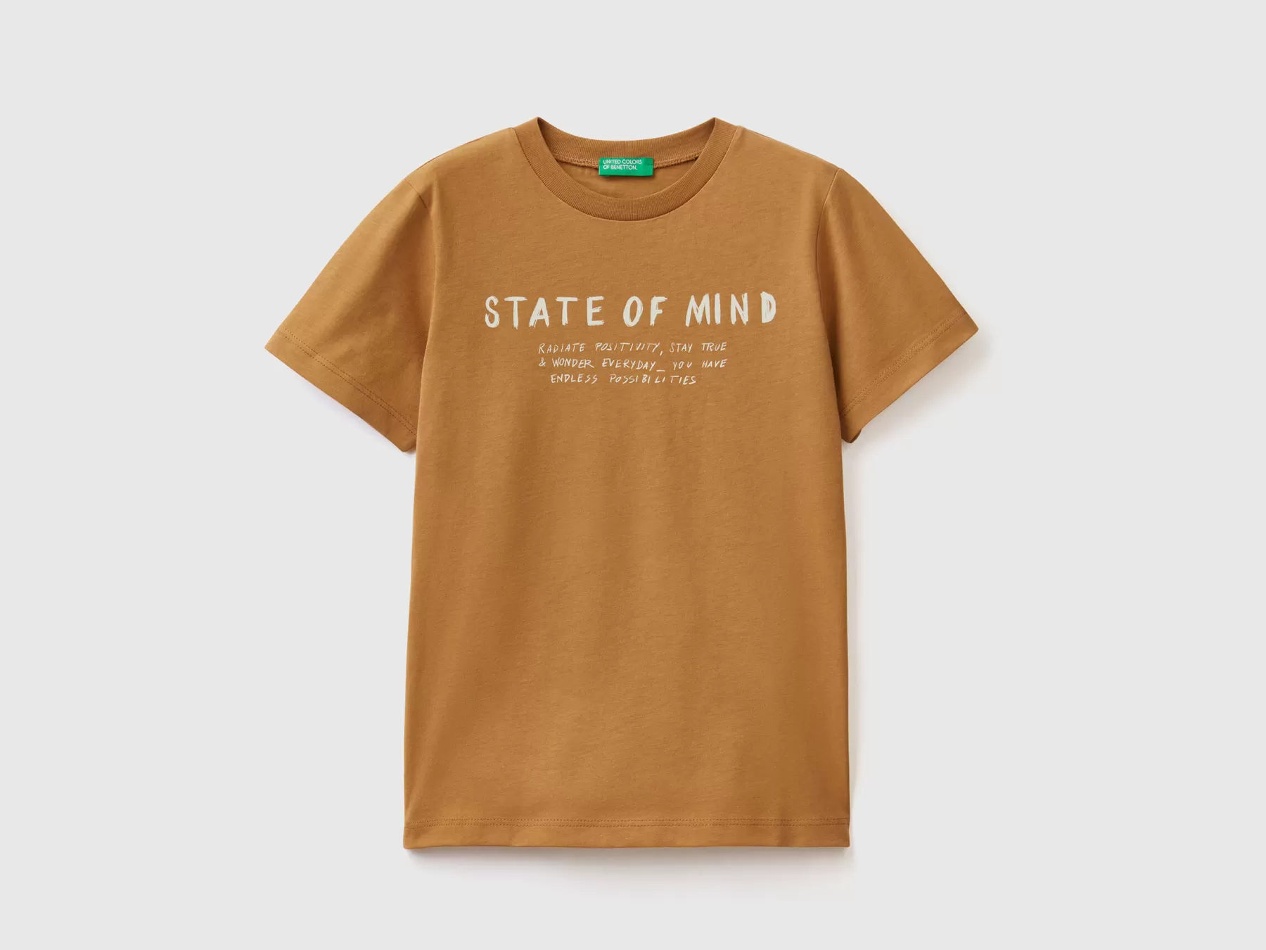 Benetton T-Shirt In Puro Cotone Con Stampa Cammello Sale