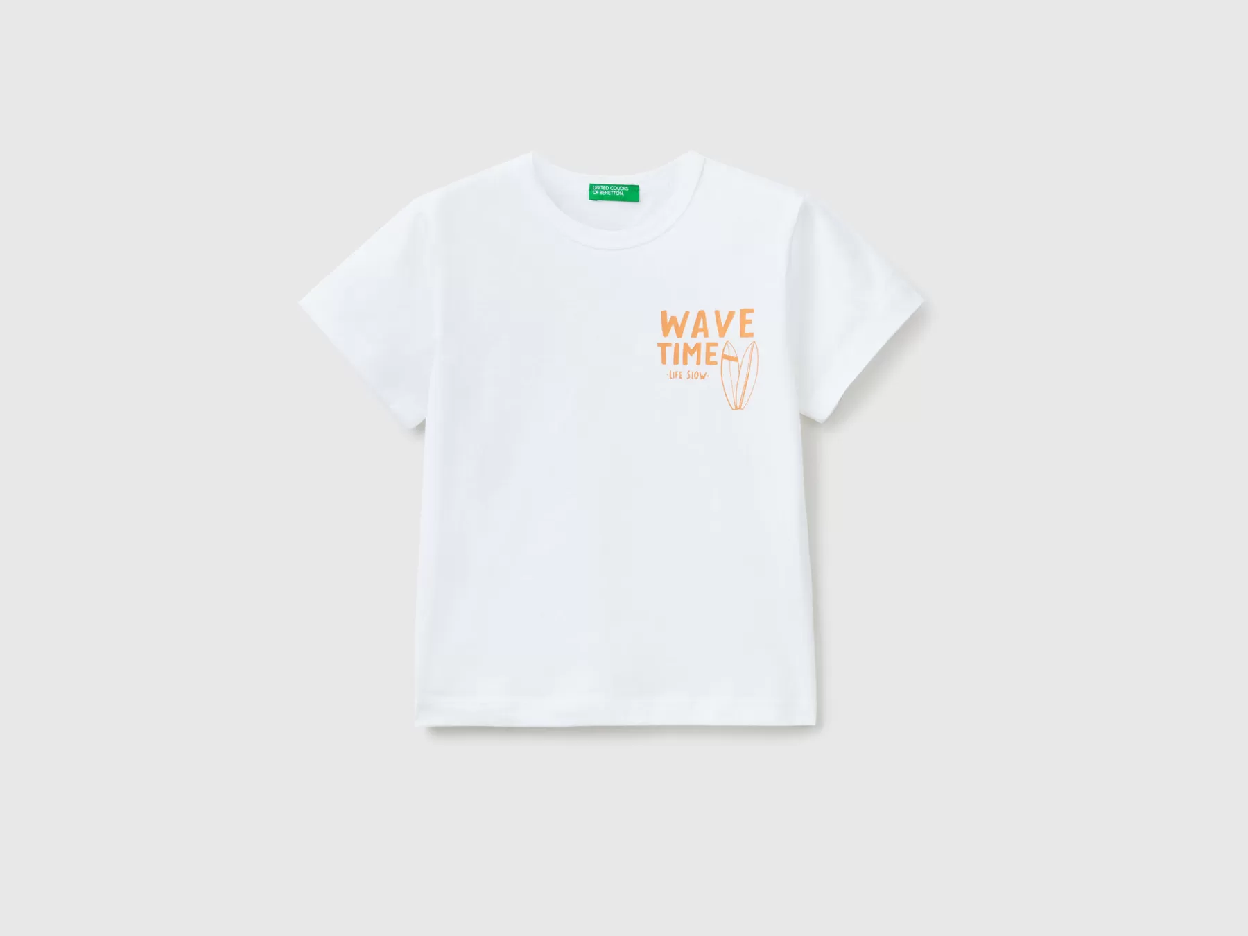 Benetton T-Shirt In Puro Cotone Con Stampa Bianco Sale