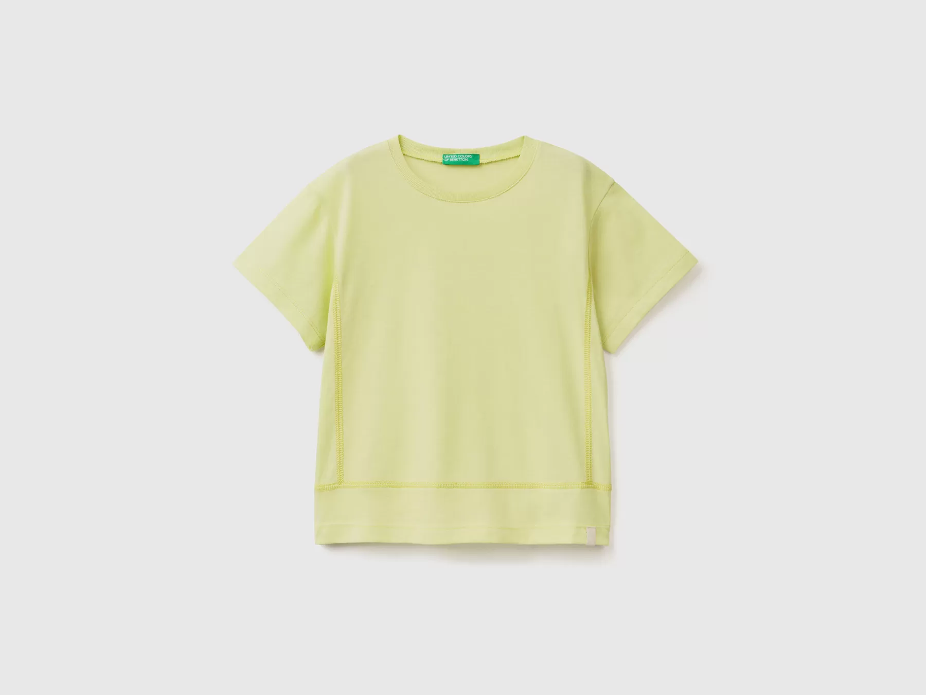 Benetton T-Shirt In Tessuto Riciclato Giallo Fluo Discount