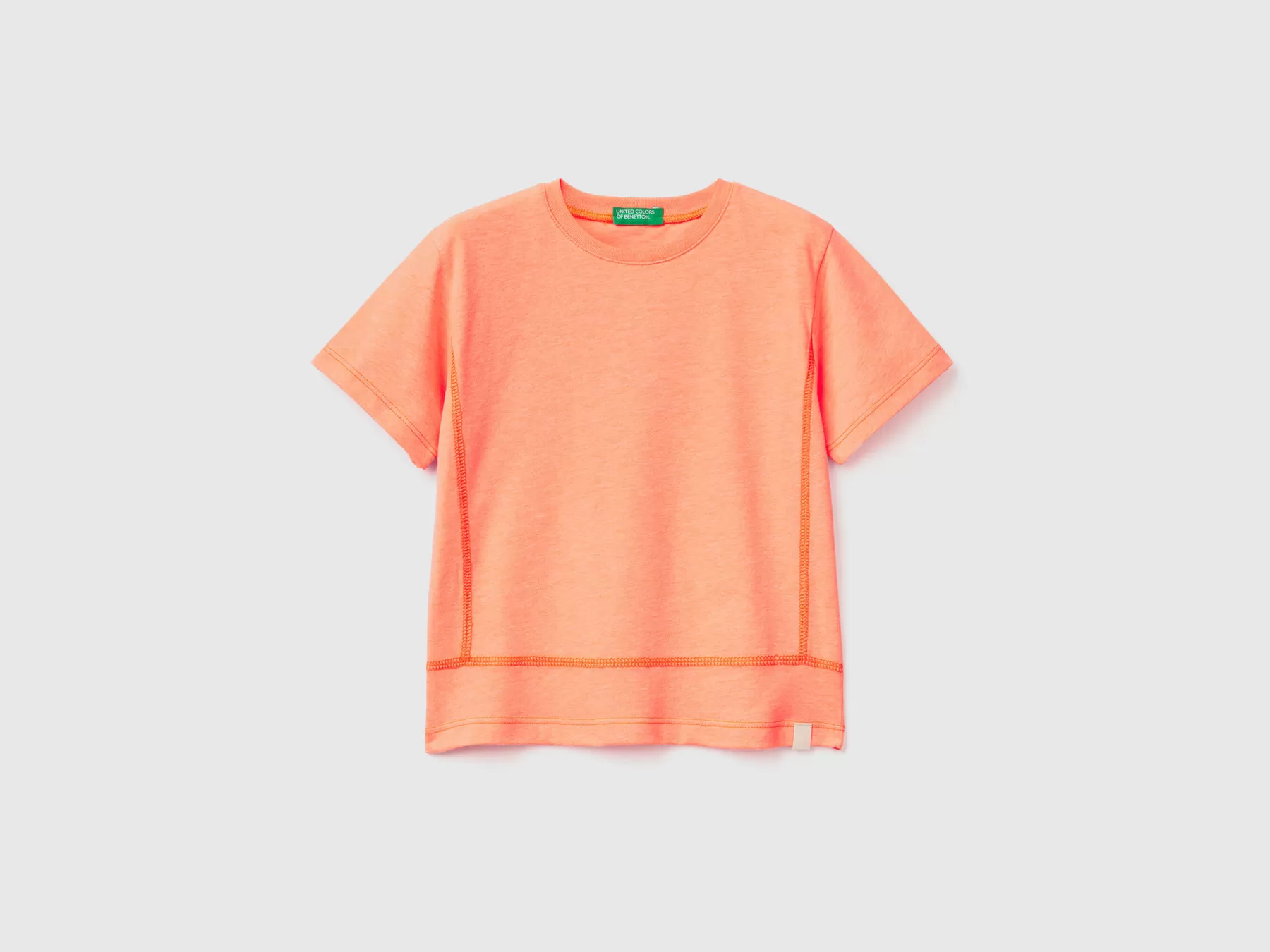 Benetton T-Shirt In Tessuto Riciclato Arancione Fluo Shop