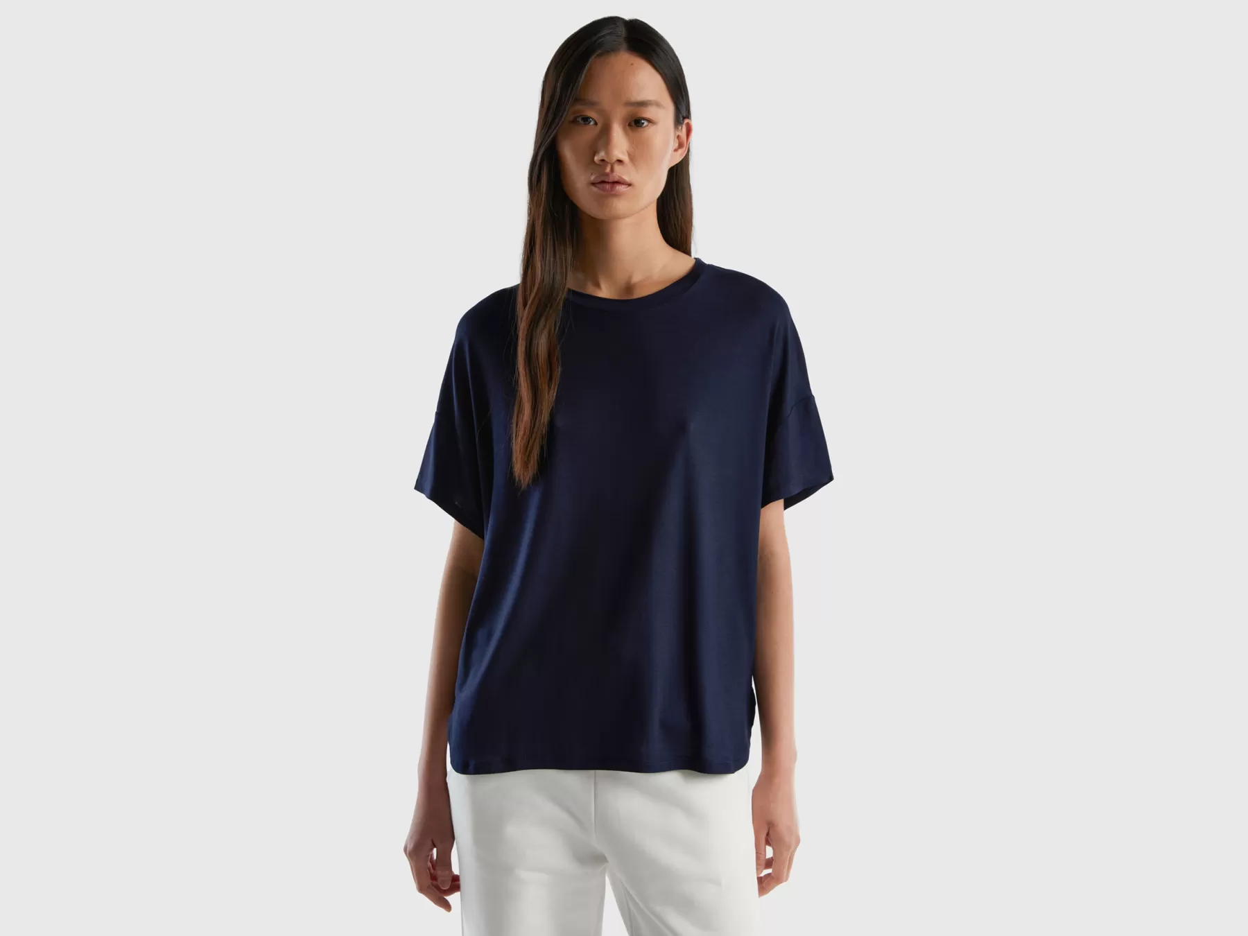 Benetton T-Shirt In Viscosa Sostenibile Stretch Blu Scuro Store