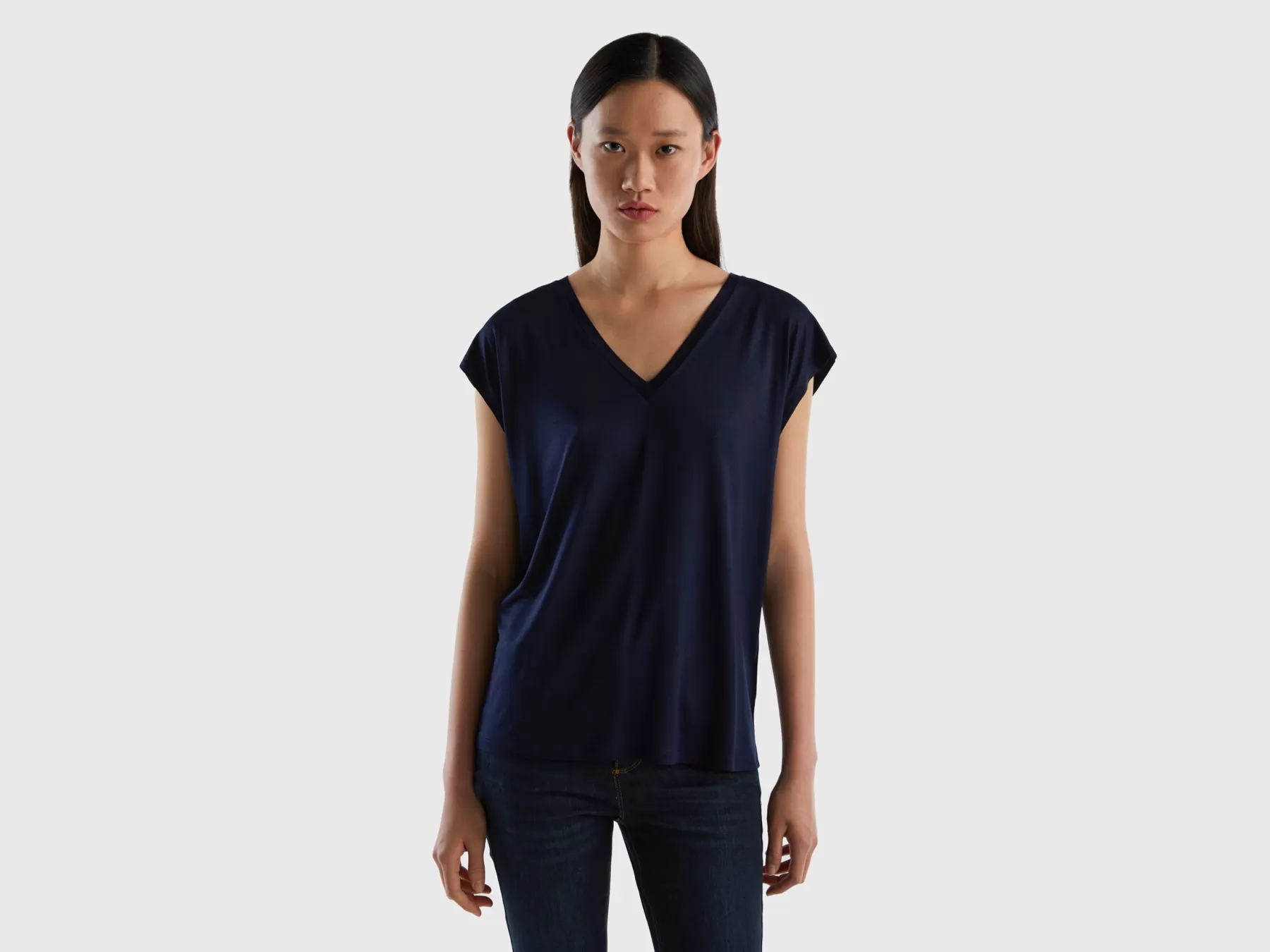 Benetton T-Shirt In Viscosa Sostenibile Stretch Blu Scuro Shop