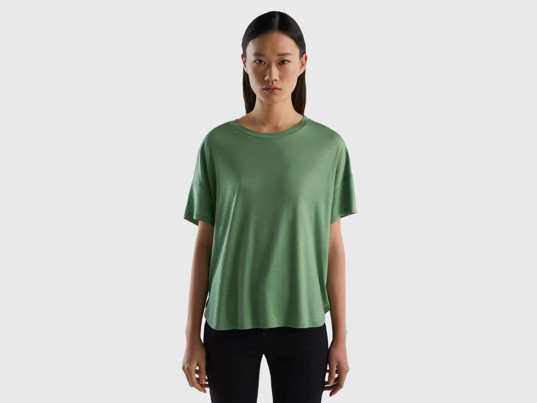 Benetton T-Shirt In Viscosa Sostenibile Stretch Verde Flash Sale