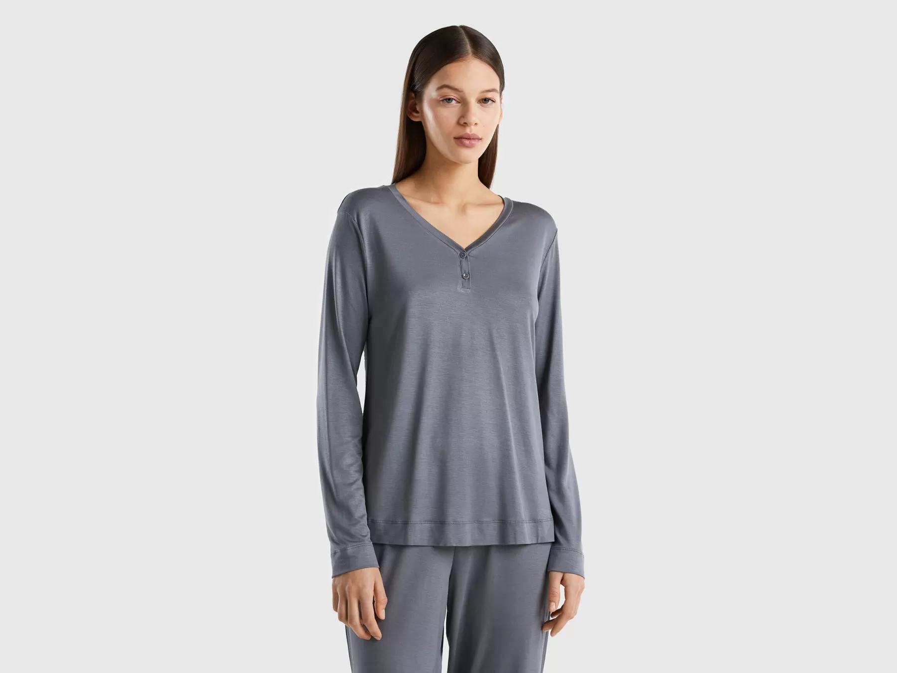 Benetton T-Shirt In Viscosa Sostenibile Stretch Grigio Outlet