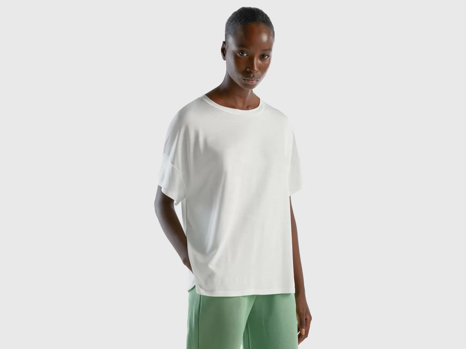 Benetton T-Shirt In Viscosa Sostenibile Stretch Bianco Panna Shop