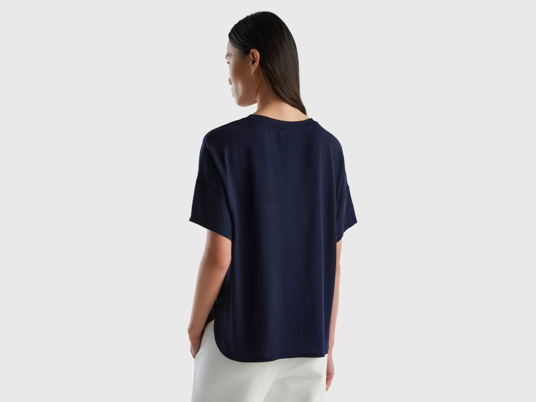 Benetton T-Shirt In Viscosa Sostenibile Stretch Blu Scuro Store