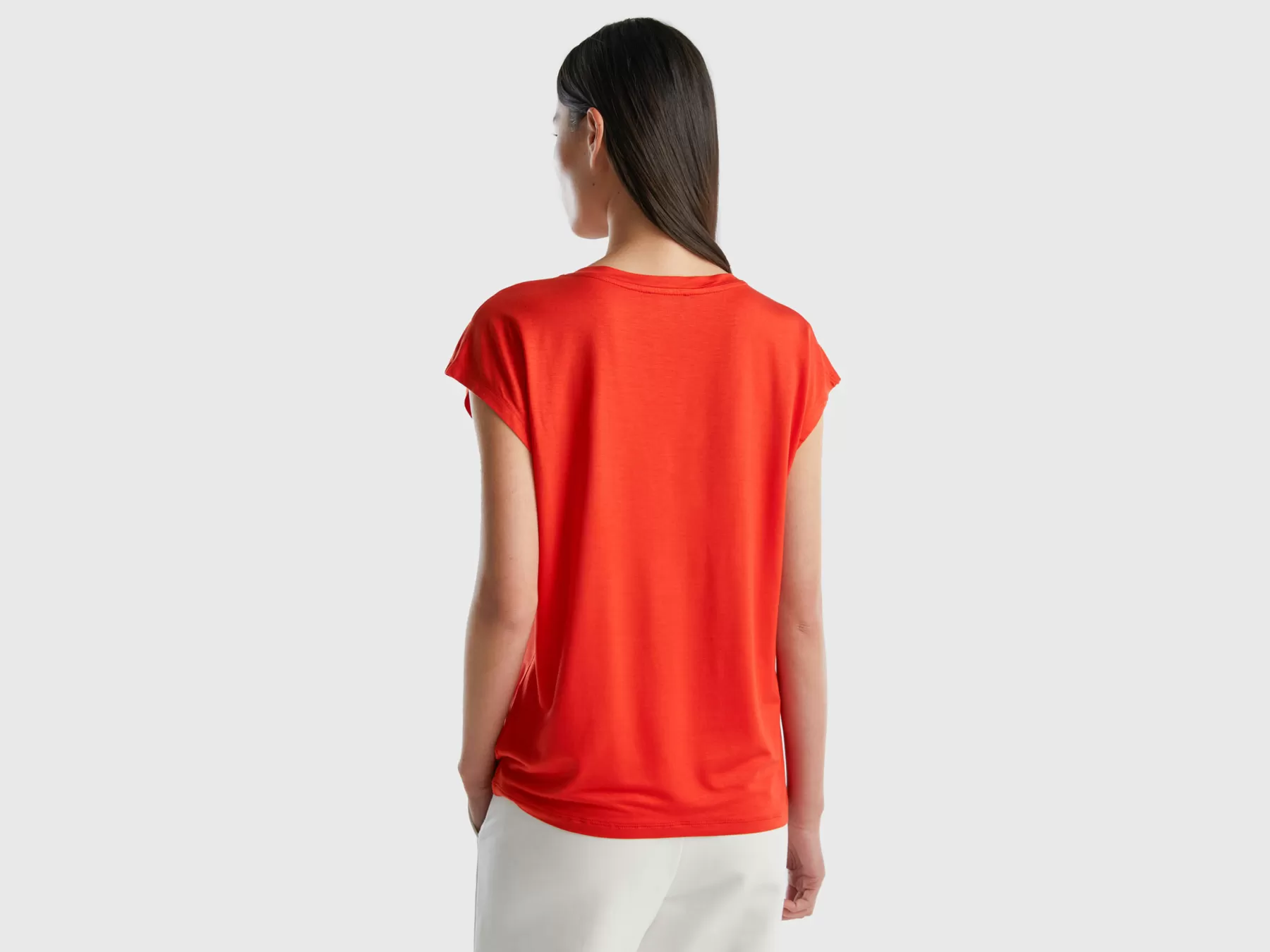 Benetton T-Shirt In Viscosa Sostenibile Stretch Rosso New