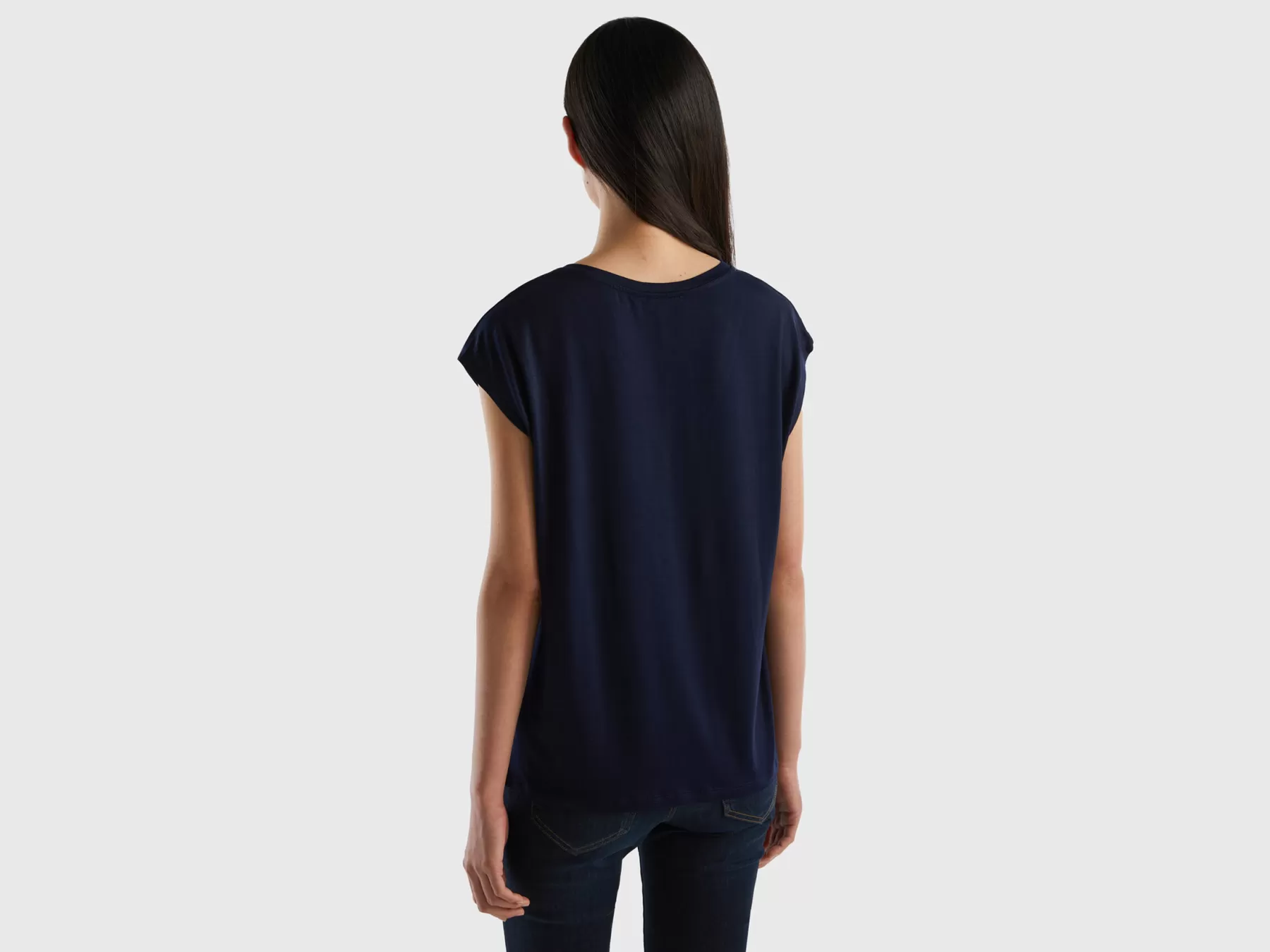 Benetton T-Shirt In Viscosa Sostenibile Stretch Blu Scuro Shop