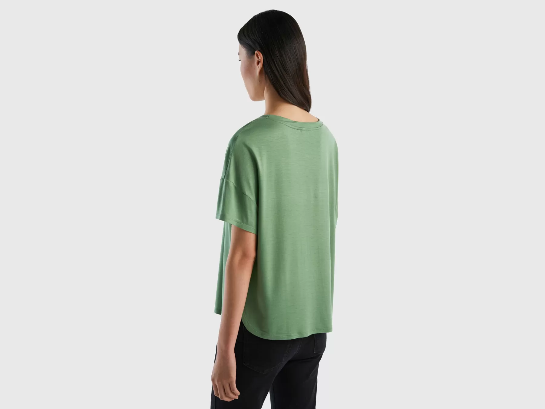 Benetton T-Shirt In Viscosa Sostenibile Stretch Verde Flash Sale