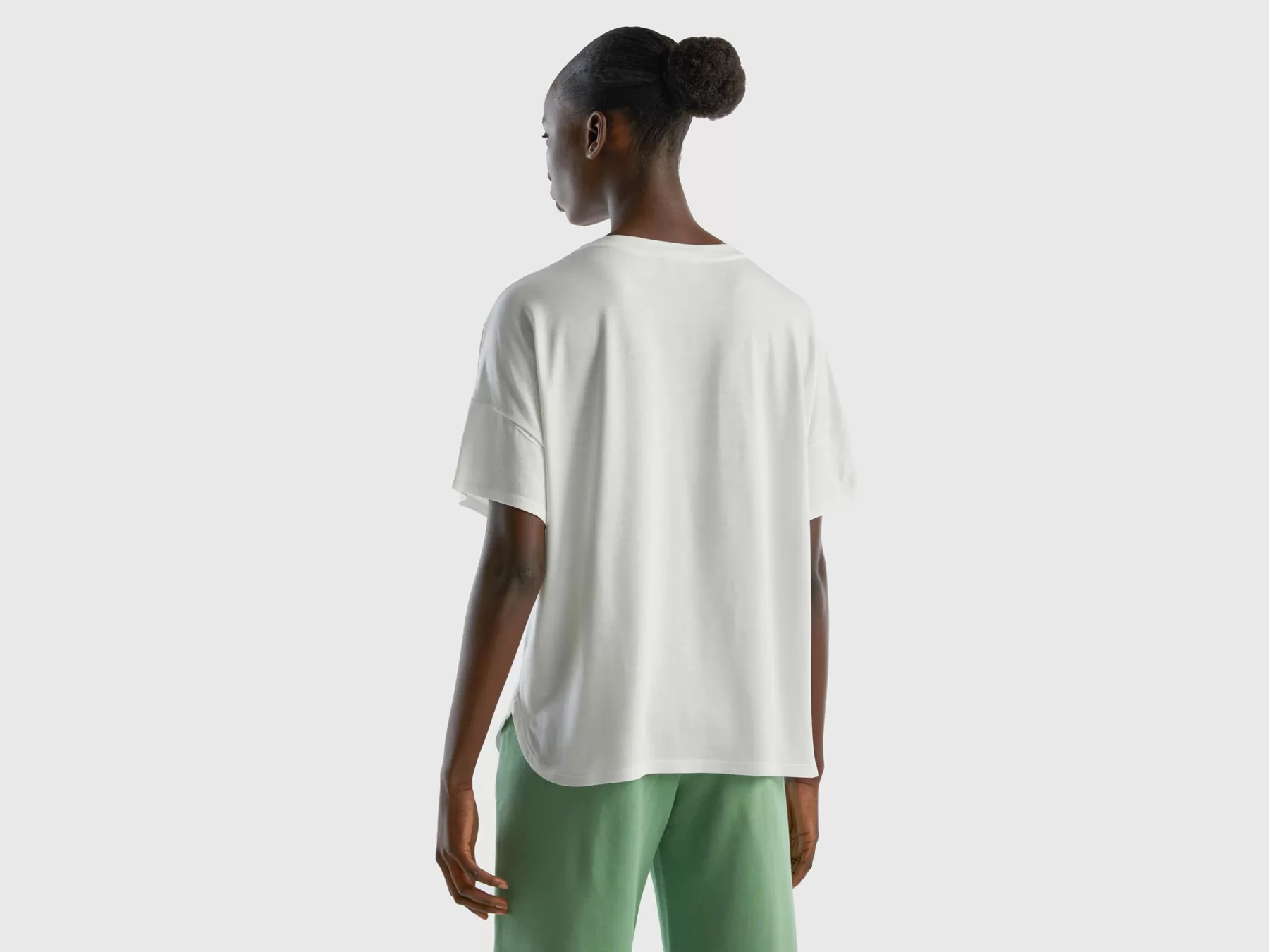 Benetton T-Shirt In Viscosa Sostenibile Stretch Bianco Panna Shop