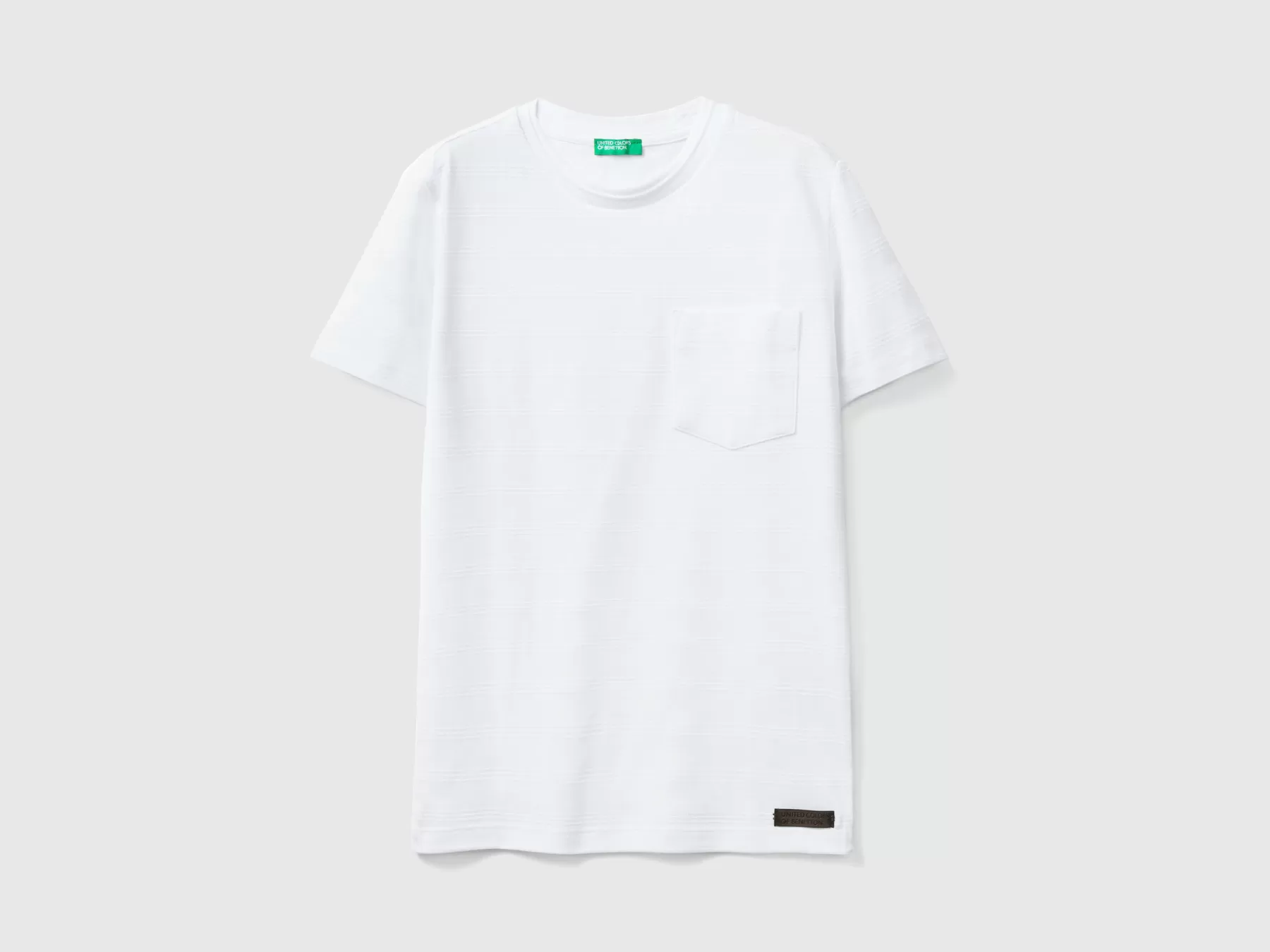 Benetton T-Shirt Jacquard Con Taschino Bianco Outlet