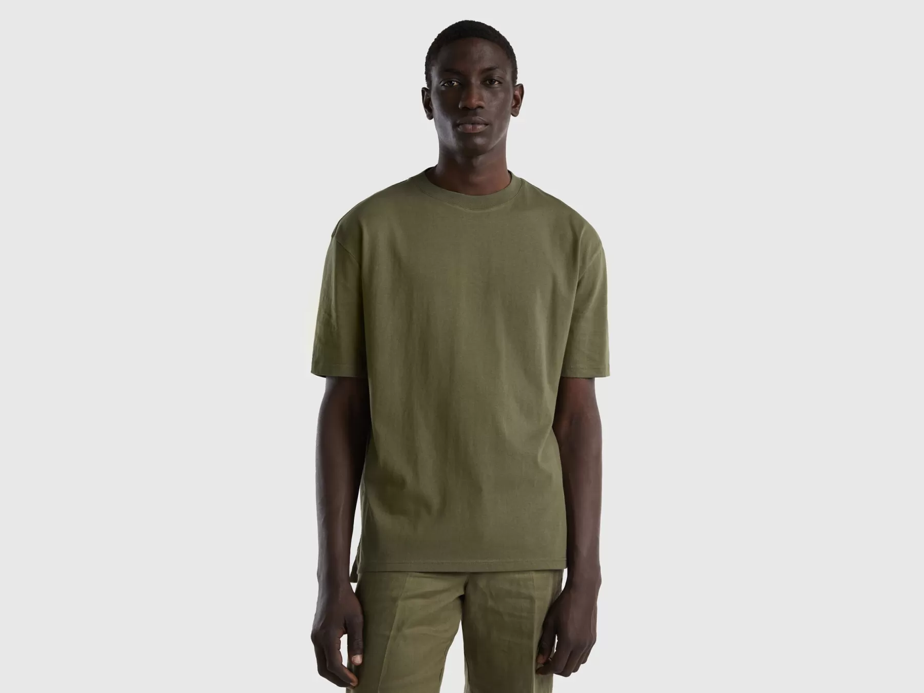 Benetton T-Shirt Manica Corta Con Spacchetti Verde Militare Cheap