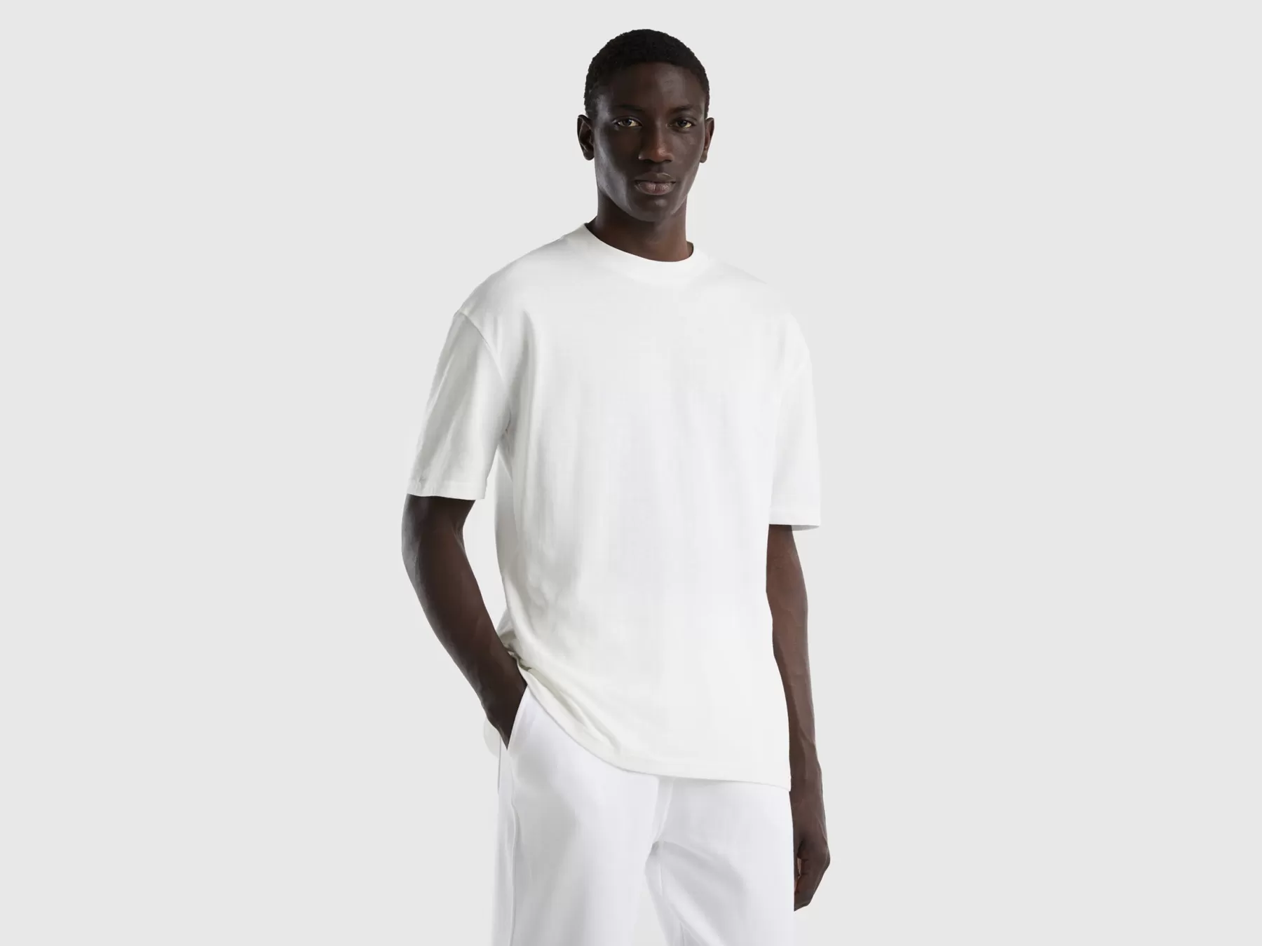 Benetton T-Shirt Manica Corta Con Spacchetti Bianco Panna Clearance