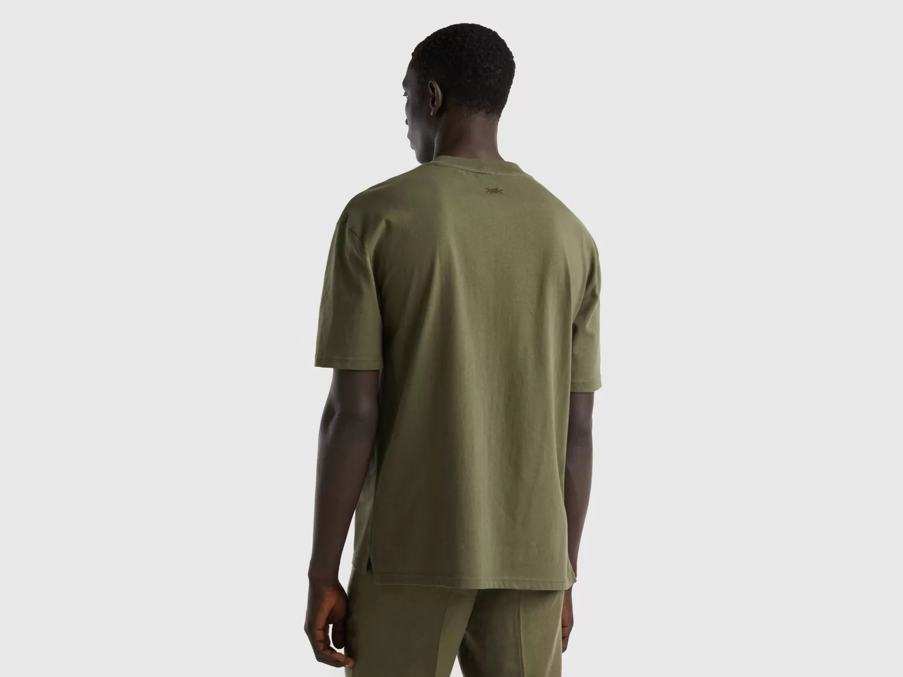 Benetton T-Shirt Manica Corta Con Spacchetti Verde Militare Cheap