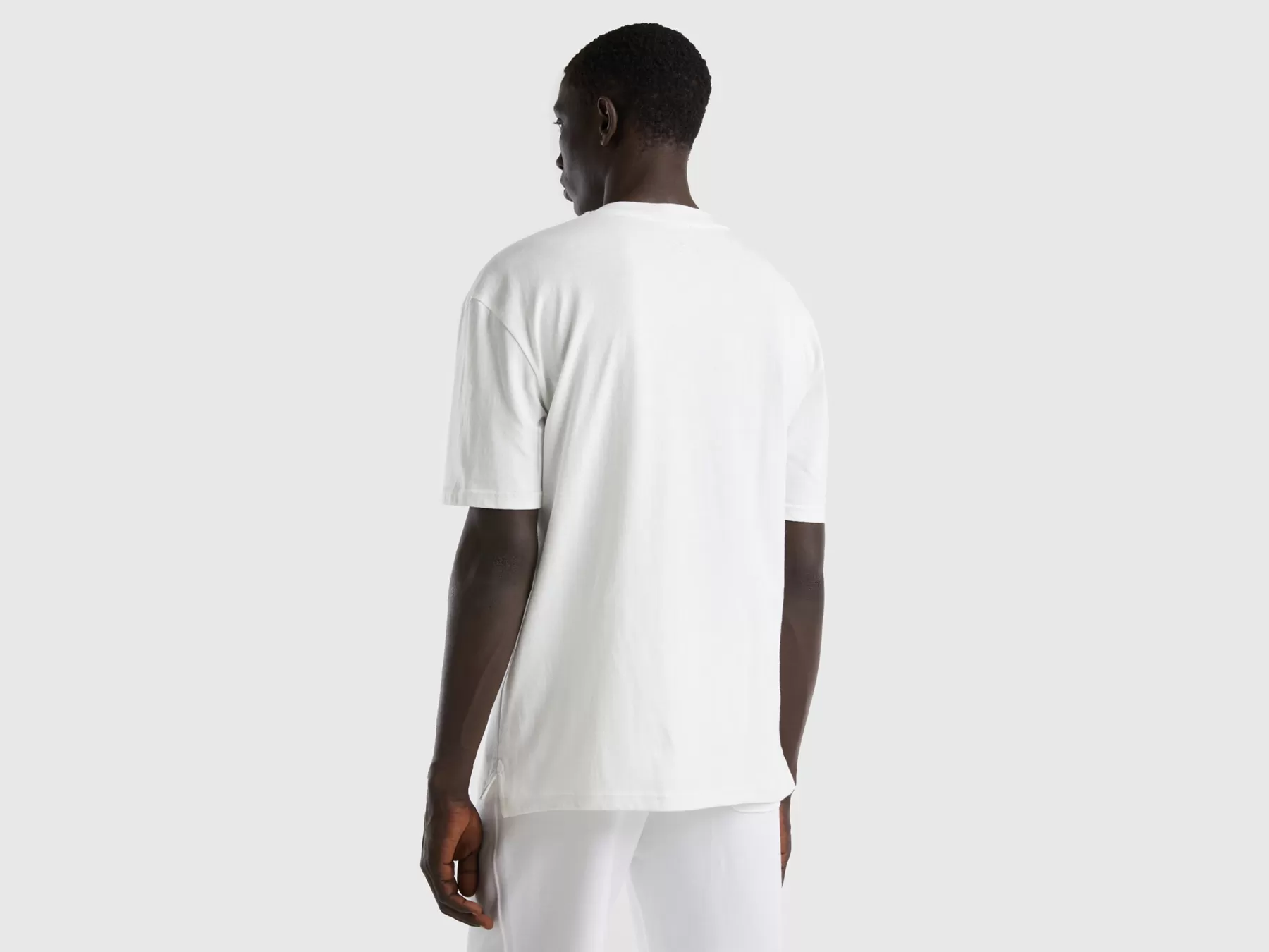 Benetton T-Shirt Manica Corta Con Spacchetti Bianco Panna Clearance