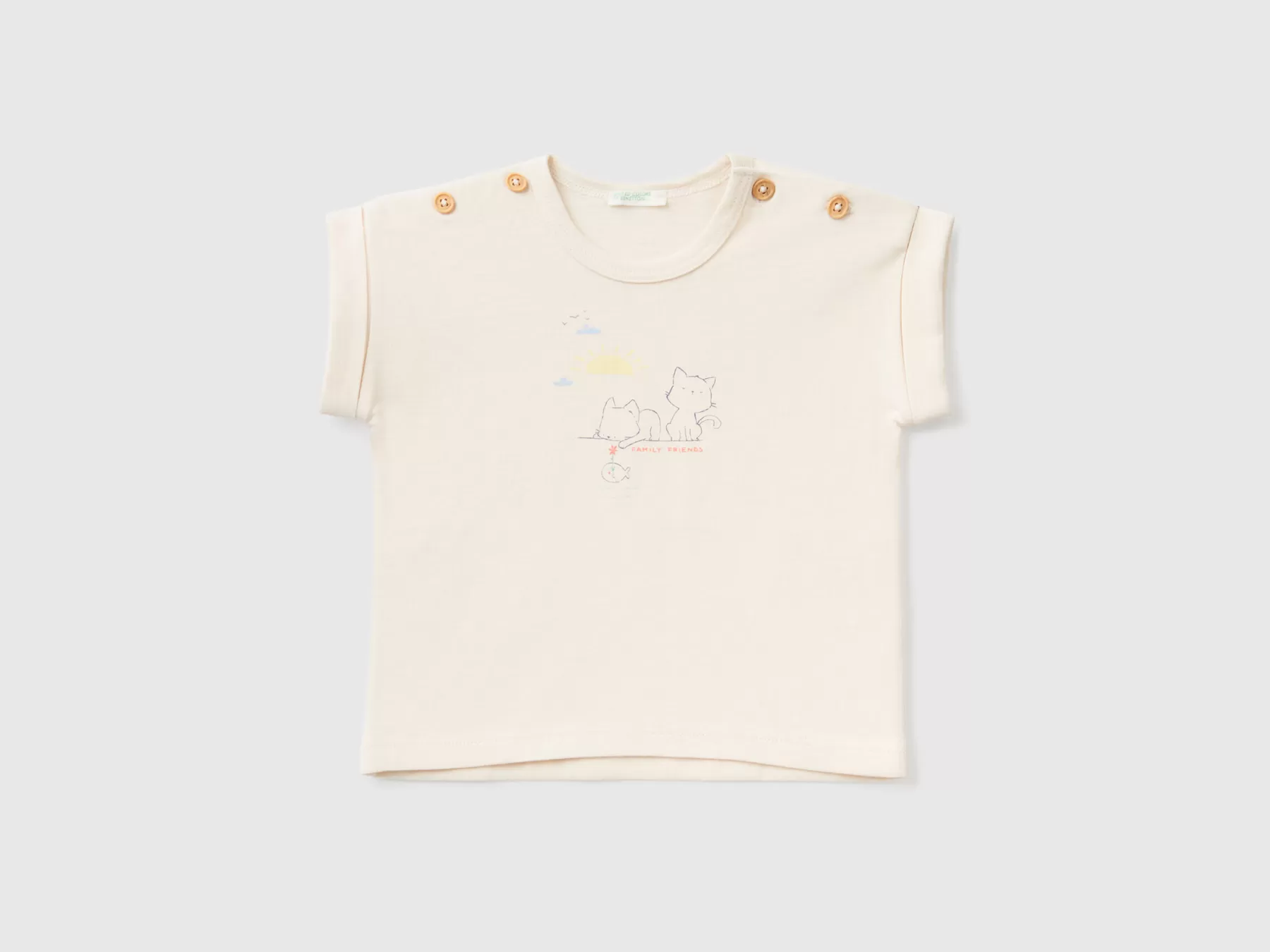 Benetton T-Shirt Manica Corta Con Stampa Vaniglia Flash Sale