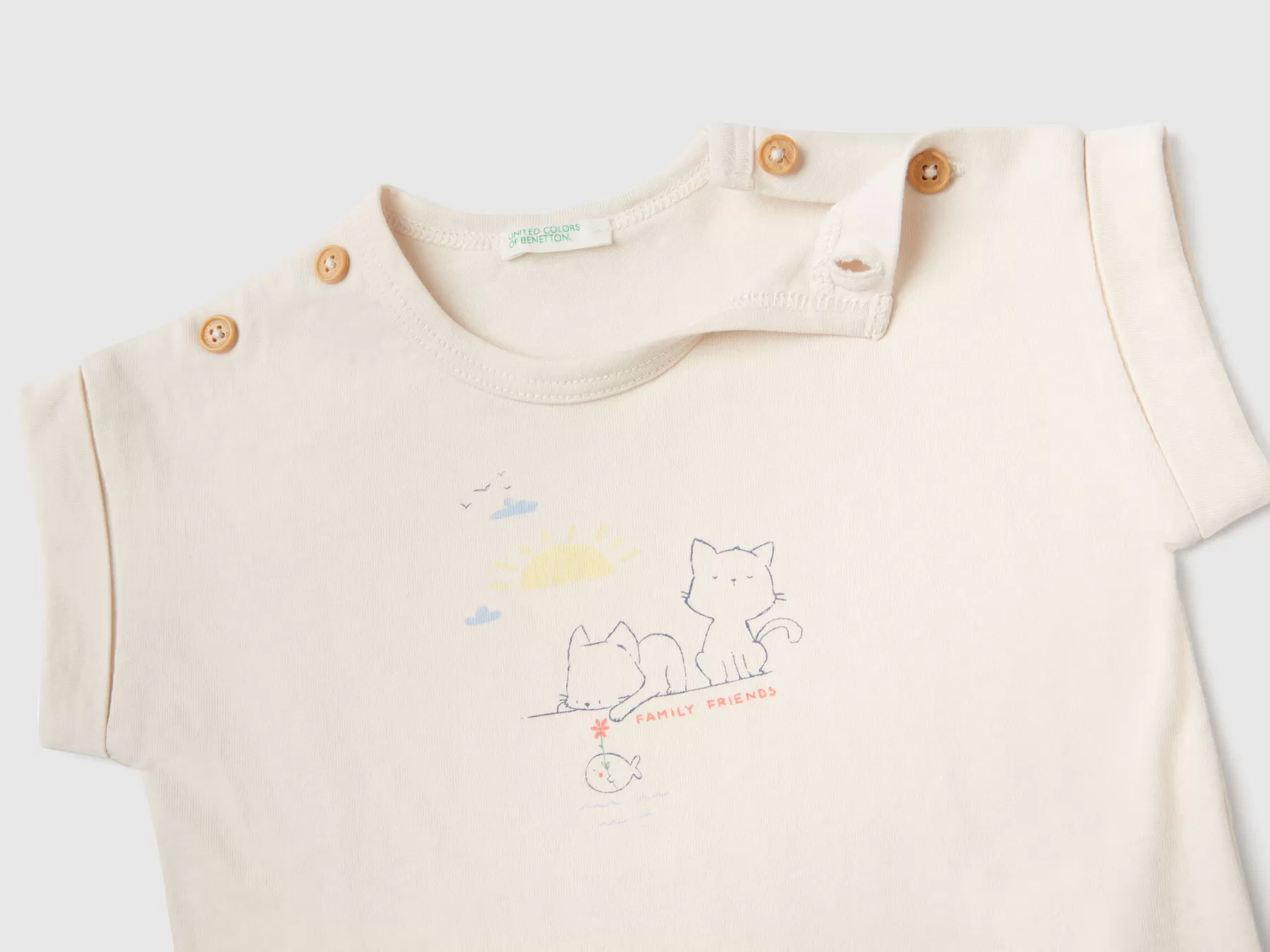 Benetton T-Shirt Manica Corta Con Stampa Vaniglia Flash Sale