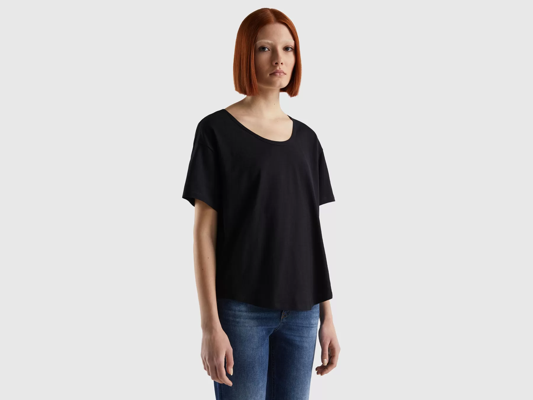 Benetton T-Shirt Manica Corta In Cotone Leggero Nero Fashion