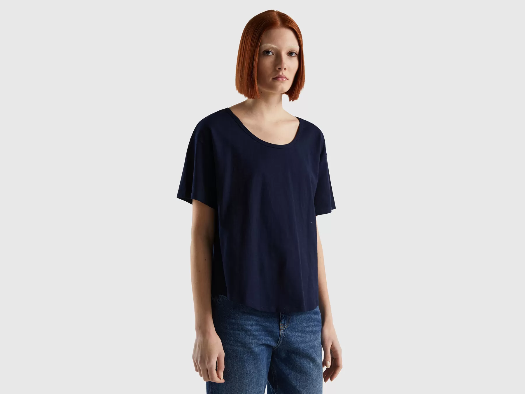 Benetton T-Shirt Manica Corta In Cotone Leggero Blu Scuro Sale