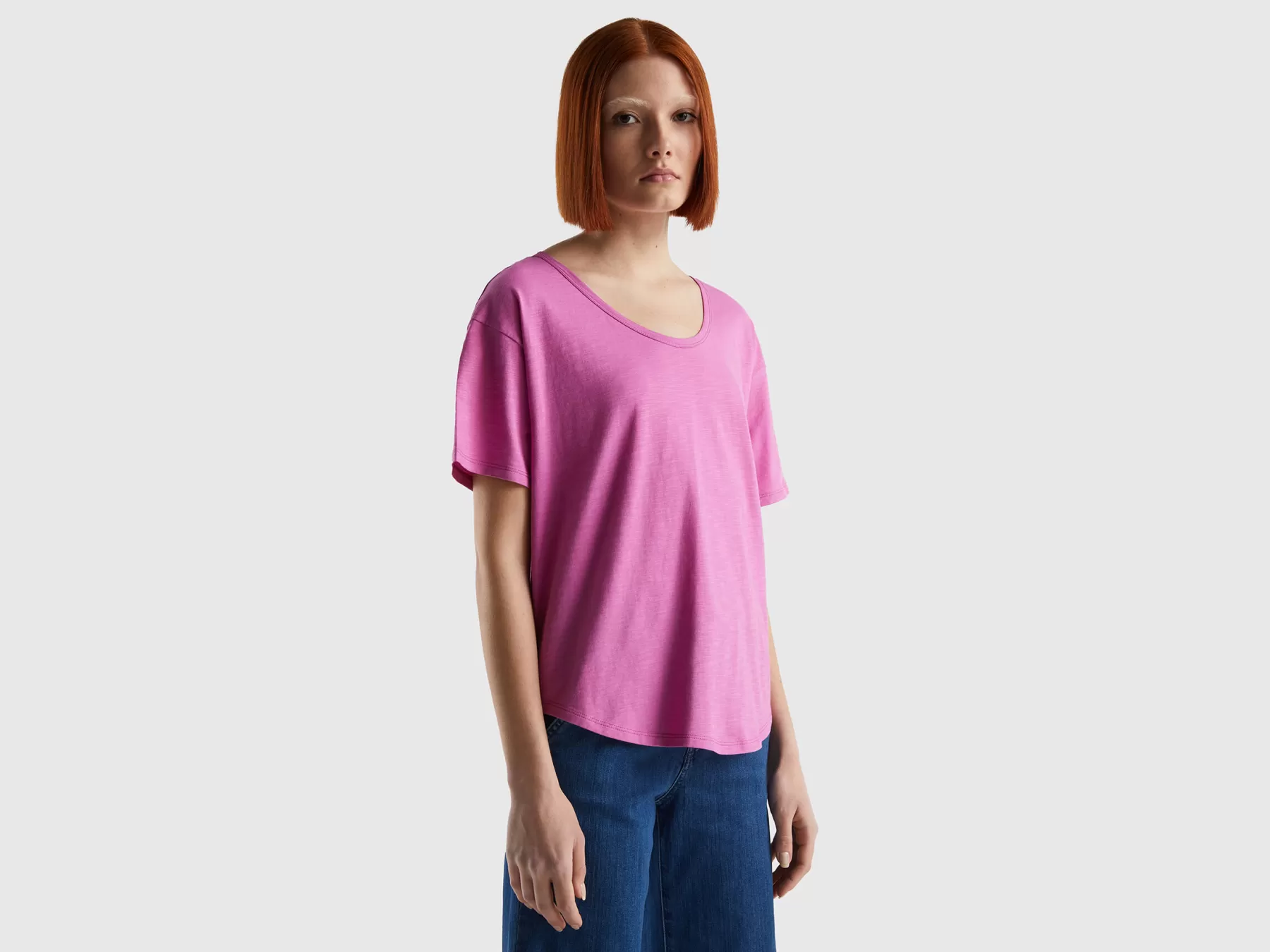 Benetton T-Shirt Manica Corta In Cotone Leggero Rosa Discount