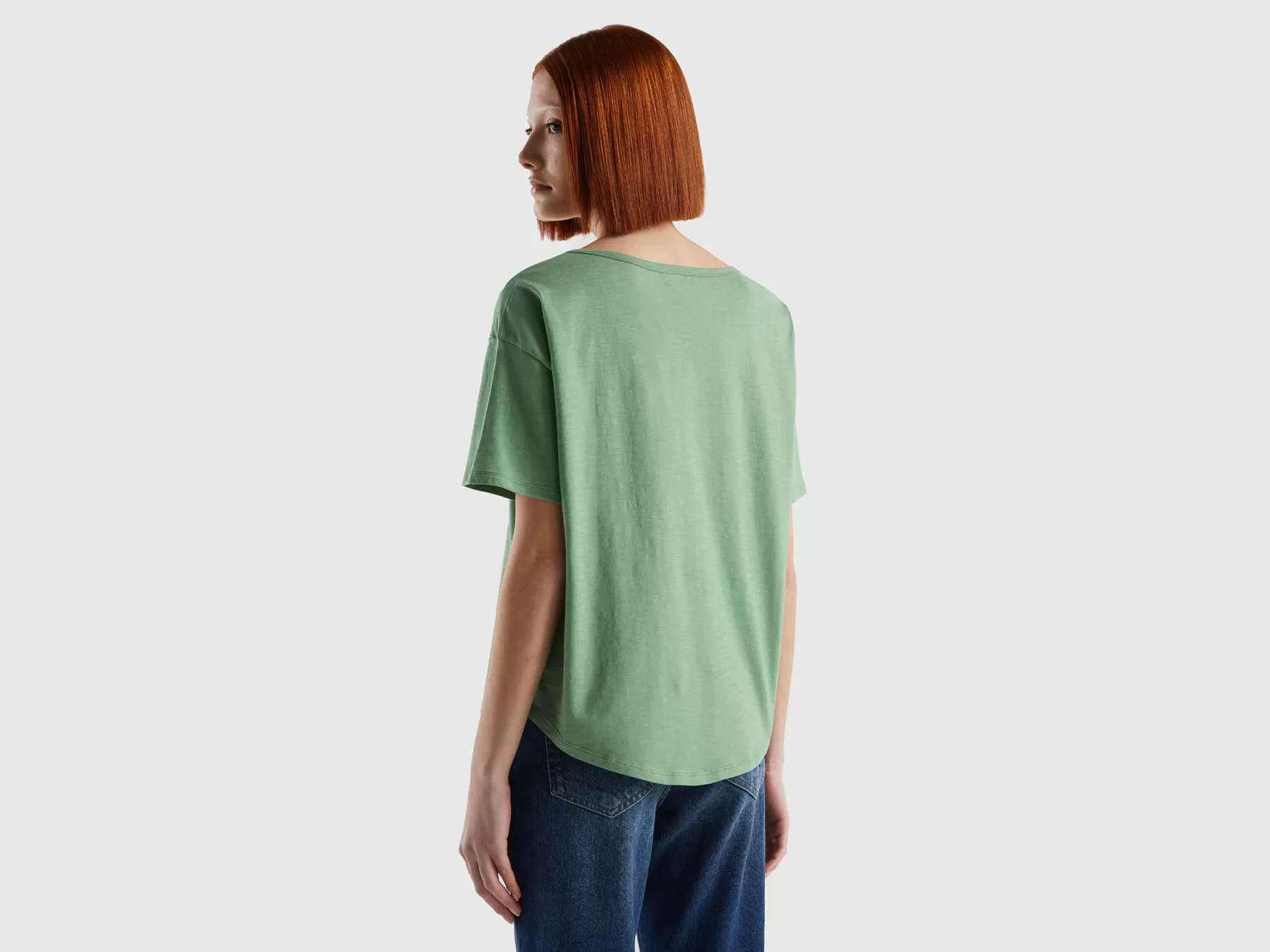 Benetton T-Shirt Manica Corta In Cotone Leggero Verde Cheap