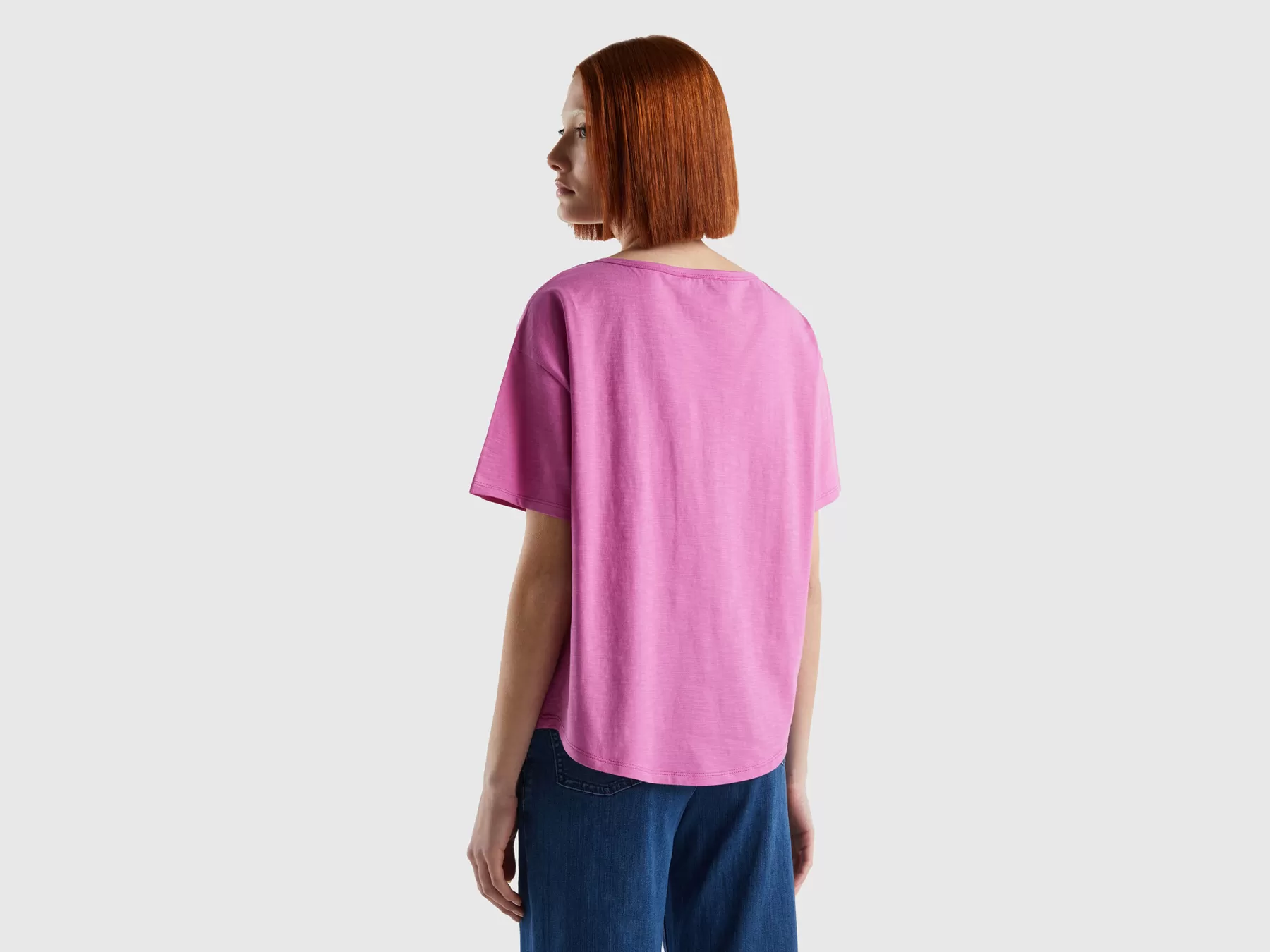 Benetton T-Shirt Manica Corta In Cotone Leggero Rosa Discount