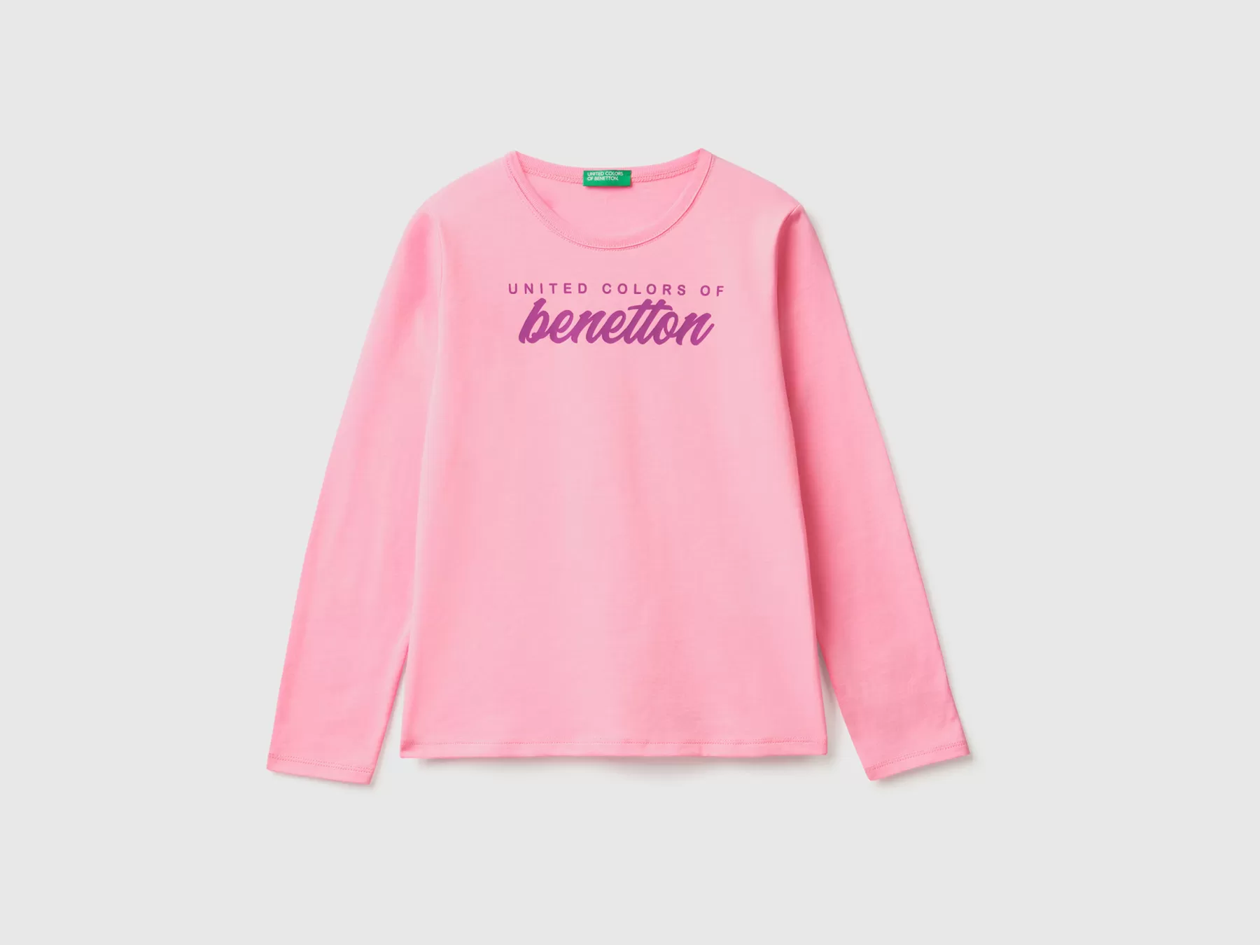 Benetton T-Shirt Manica Lunga 100% Cotone Rosa Discount