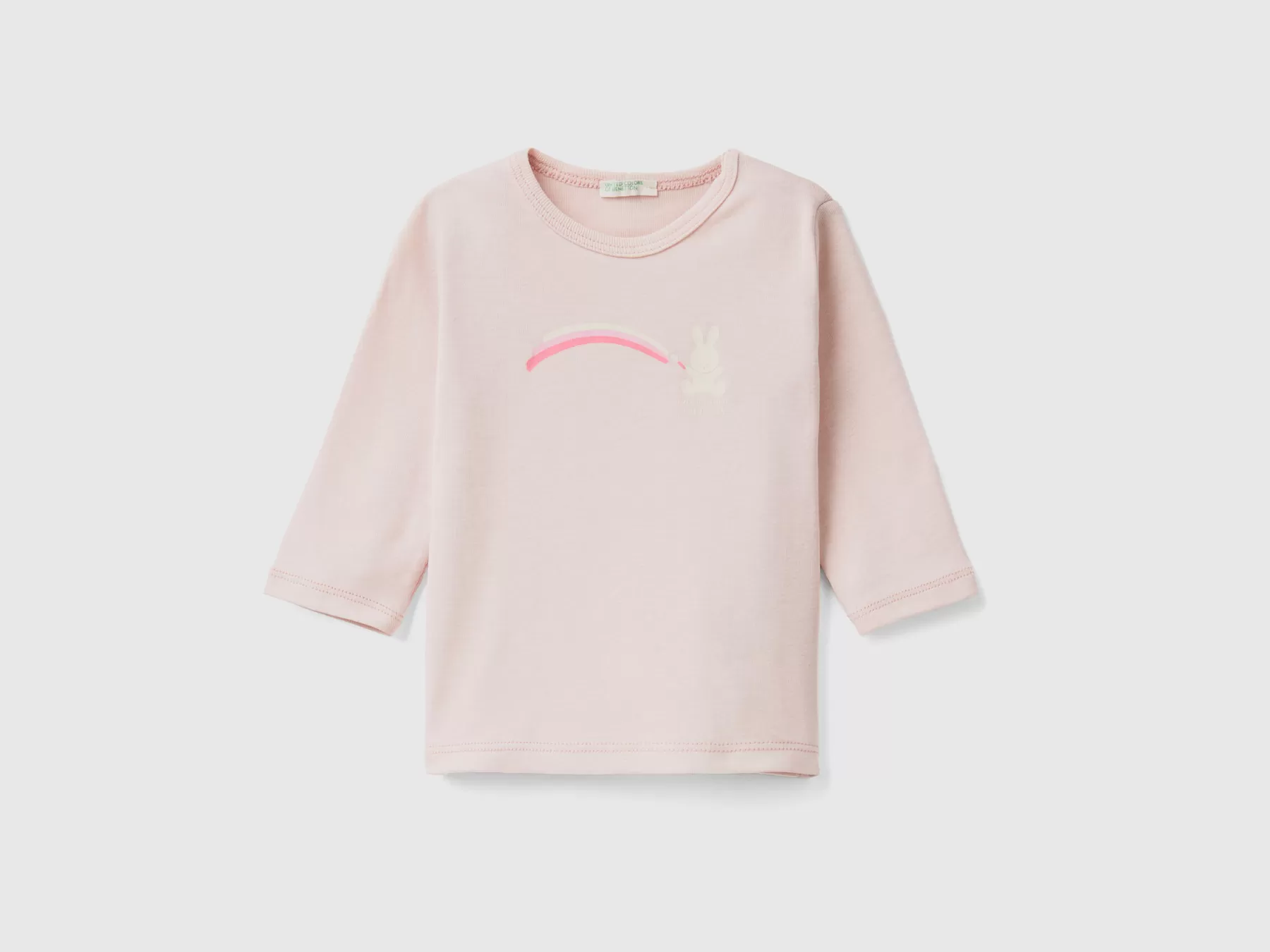 Benetton T-Shirt Manica Lunga 100% Cotone Bio Rosa Tenue Sale