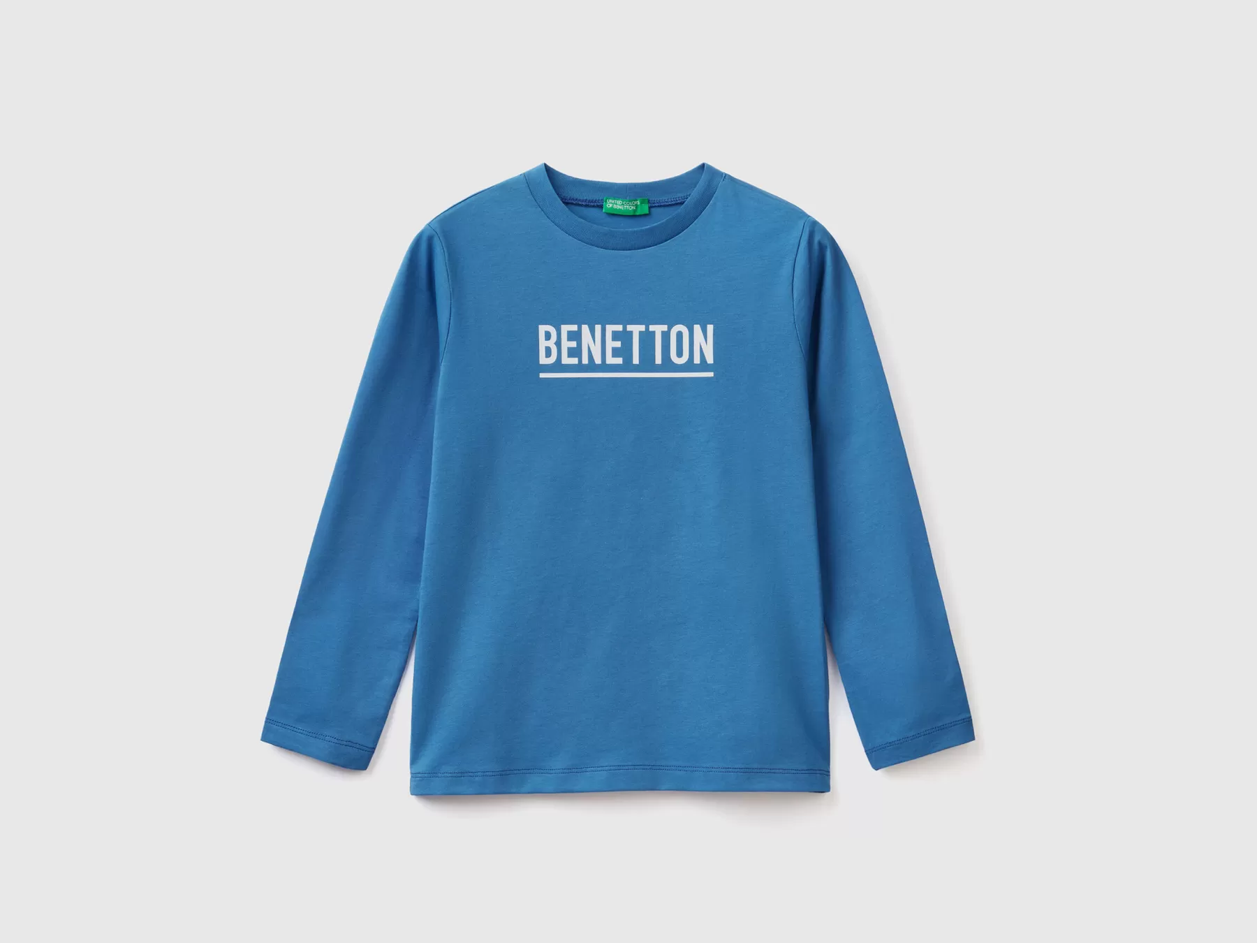 Benetton T-Shirt Manica Lunga Con Logo Bluette Cheap