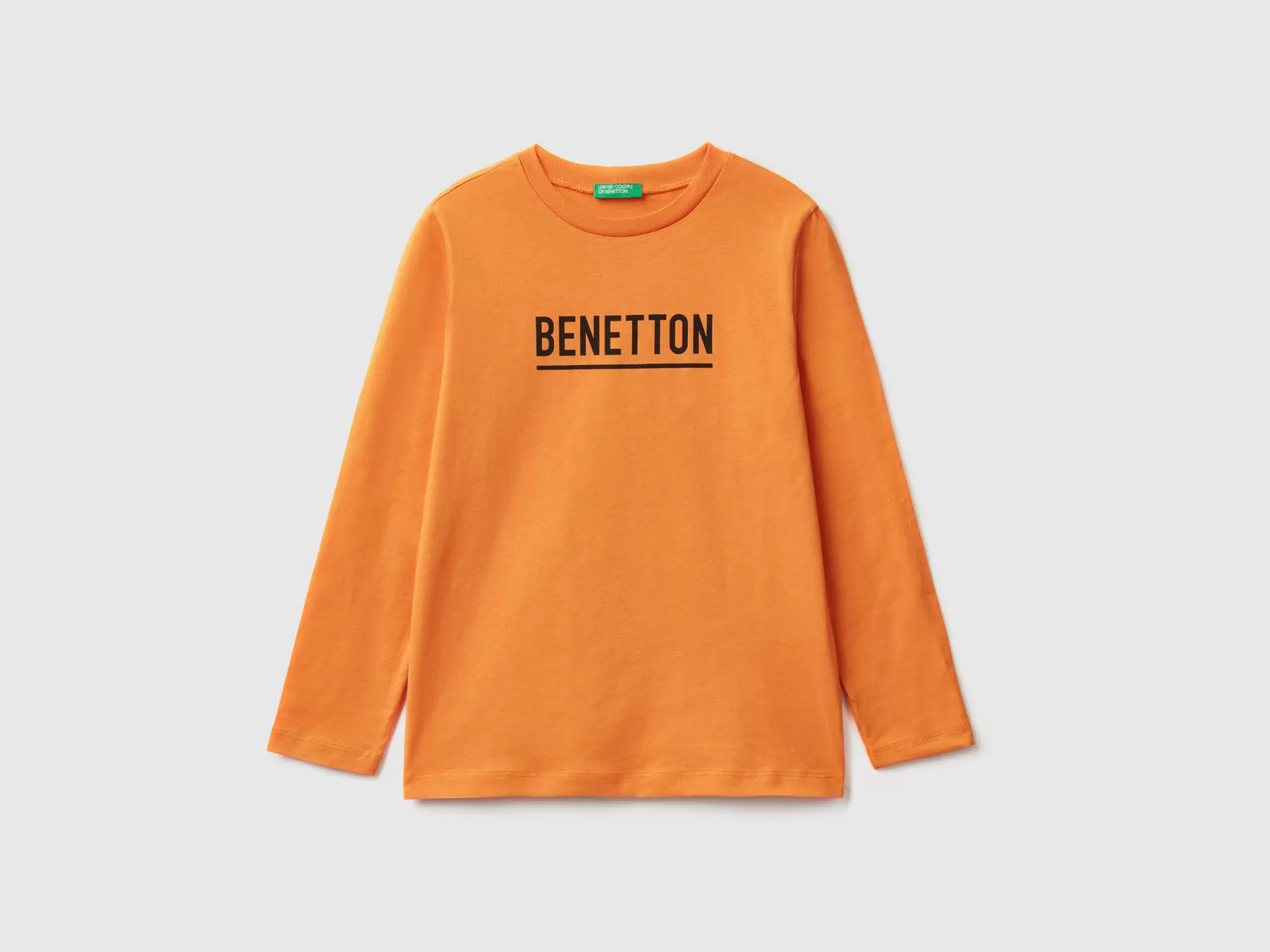 Benetton T-Shirt Manica Lunga Con Logo Arancione Online