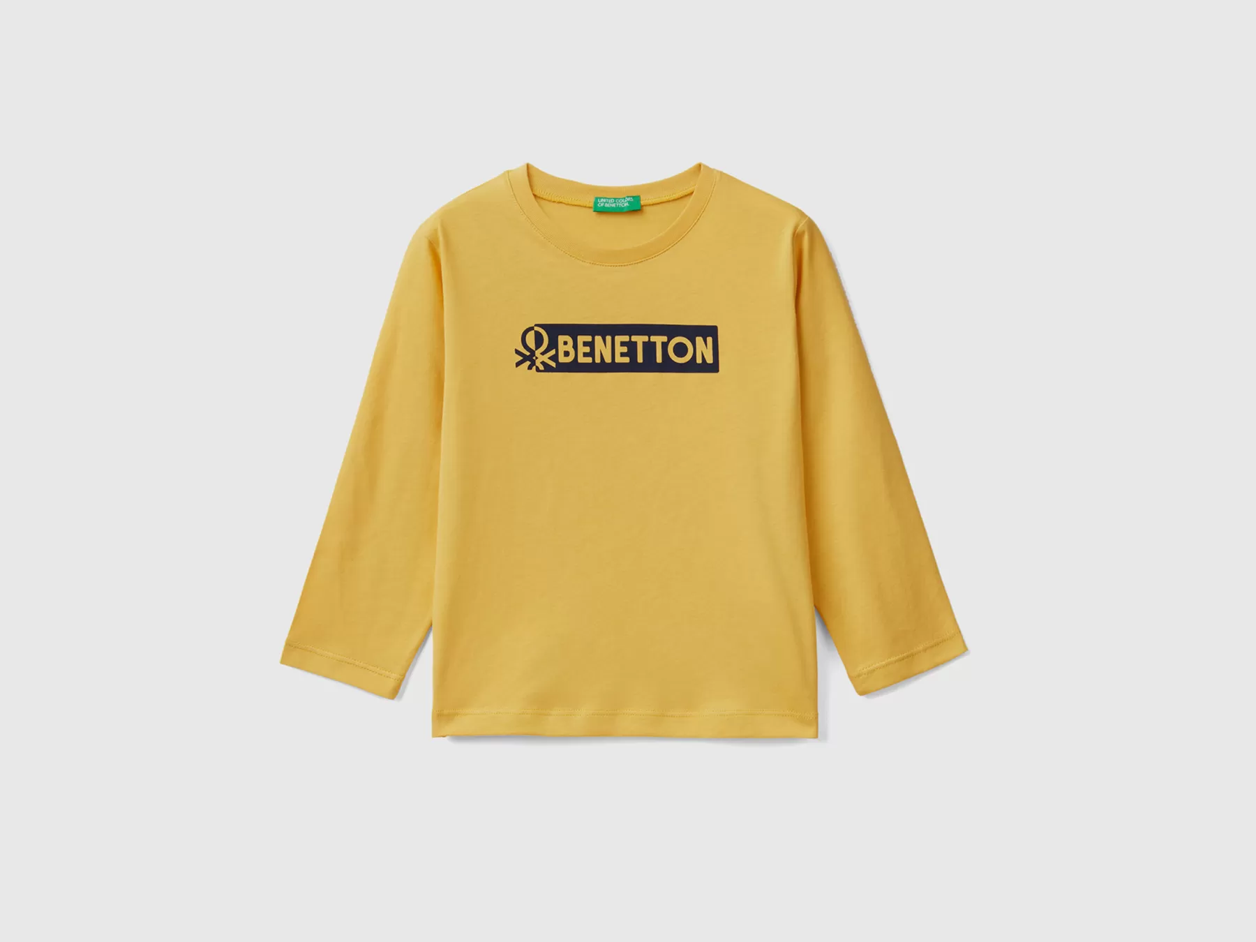 Benetton T-Shirt Manica Lunga Con Logo Giallo Discount