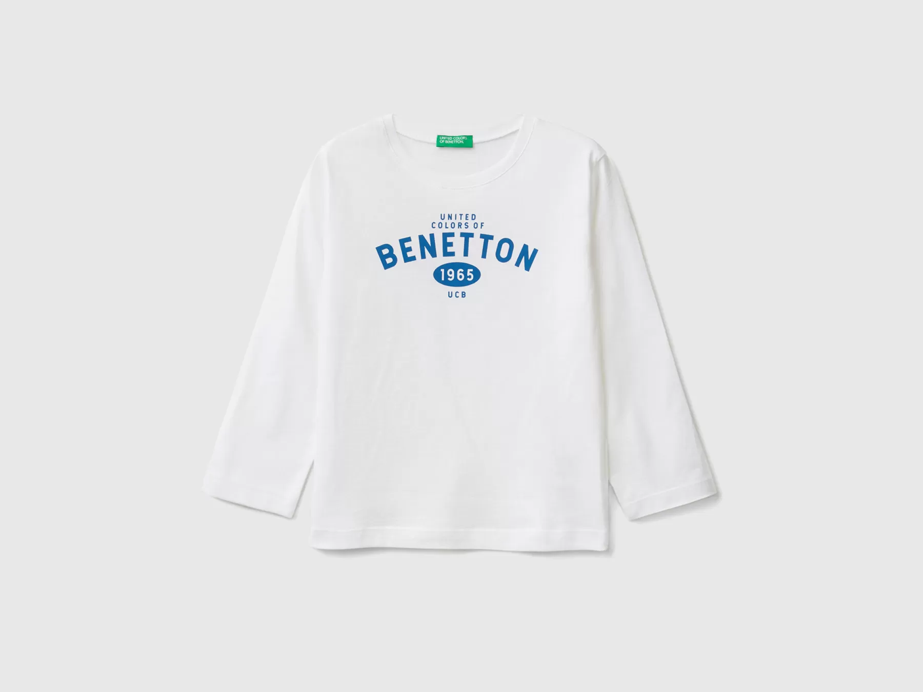 Benetton T-Shirt Manica Lunga Con Logo Bianco Discount